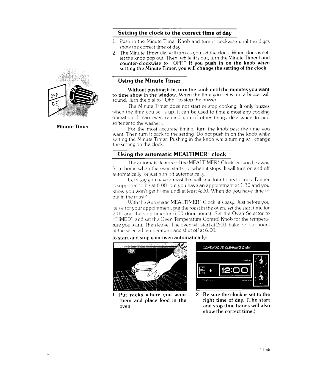 Whirlpool WE-345P manual Setting the clock to the correct time of day, Using the Minute Timer 