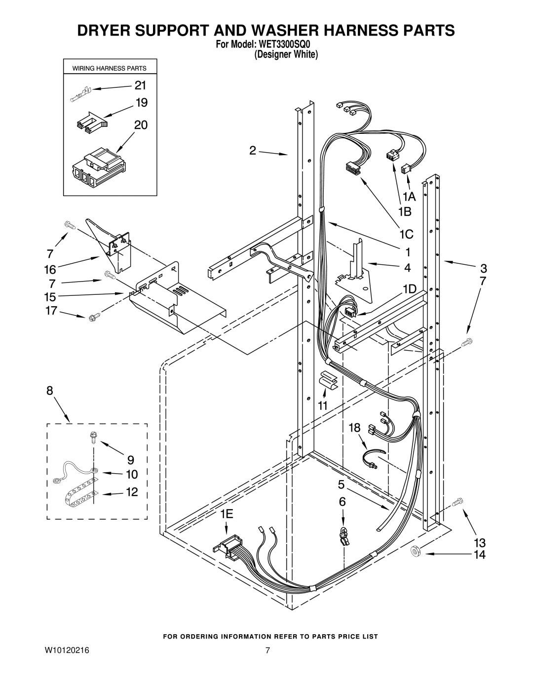 Whirlpool WET3300SQ0 installation instructions Dryer Support and Washer Harness Parts 