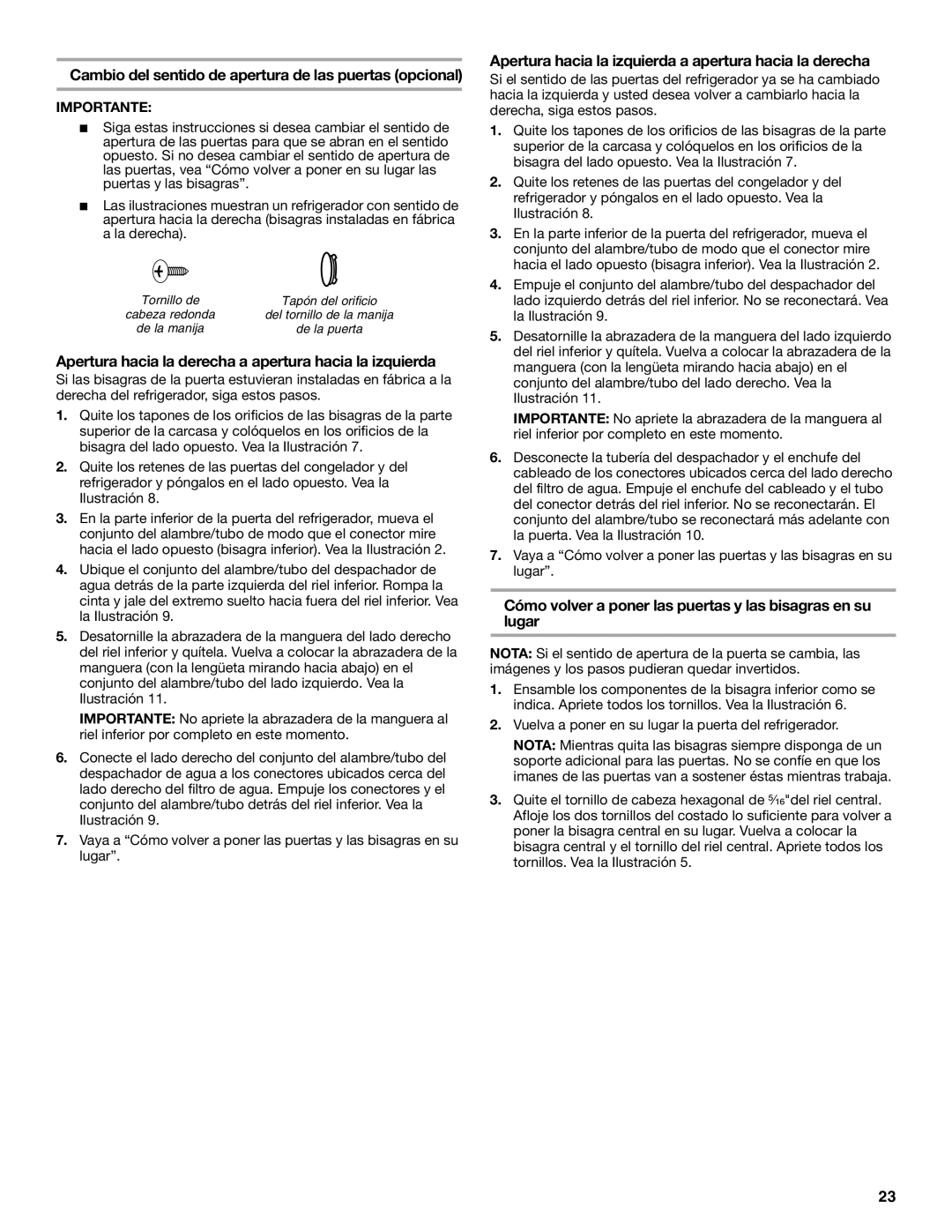 Whirlpool WF-NL120V, WF-L200V installation instructions Apertura hacia la derecha a apertura hacia la izquierda 