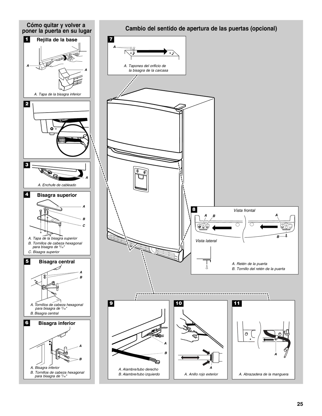 Whirlpool WF-NL120V, WF-L200V installation instructions Cambio del sentido de apertura de las puertas opcional 