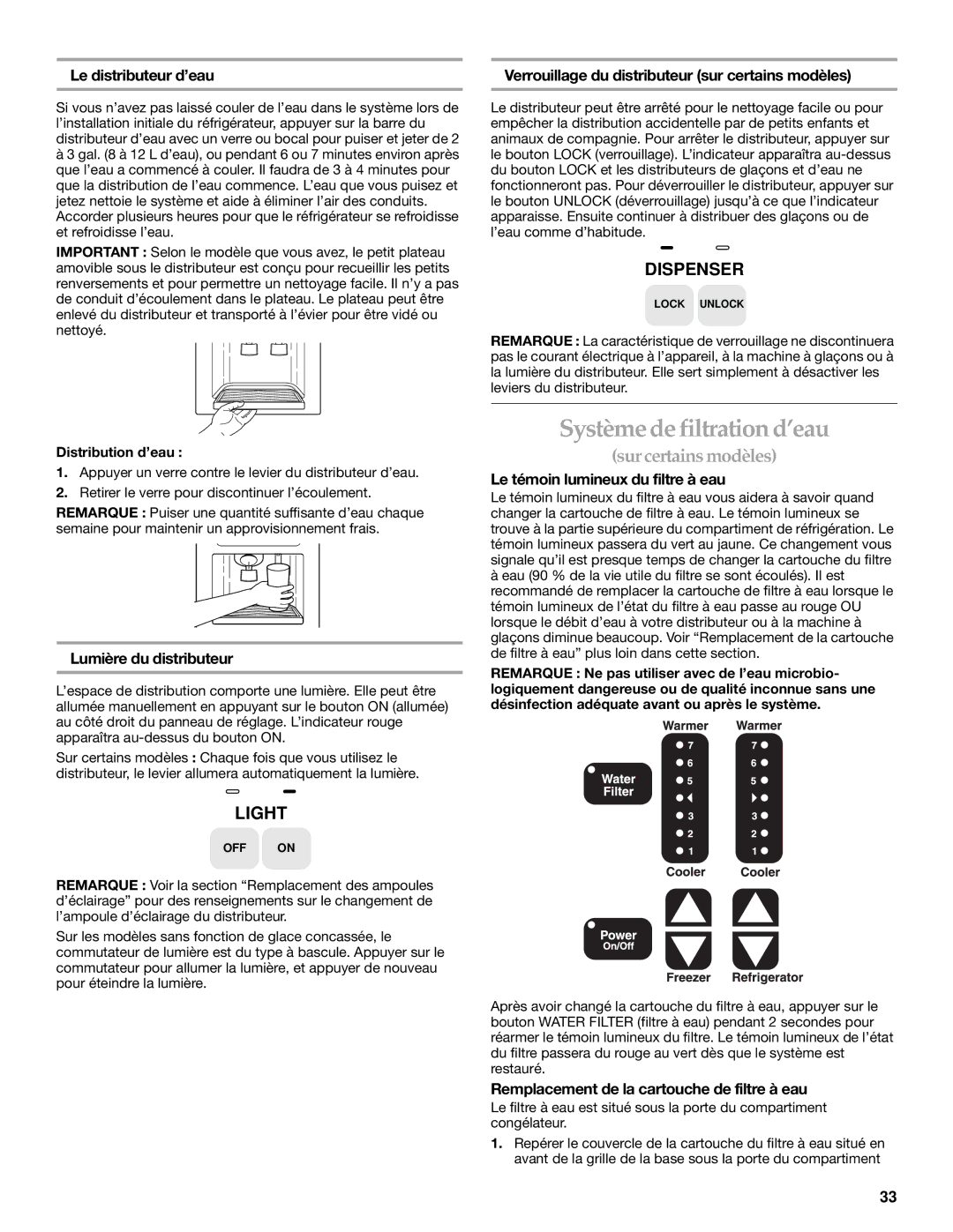 Whirlpool WF-NL500, WF-NL300 manual Système de filtration d’eau 