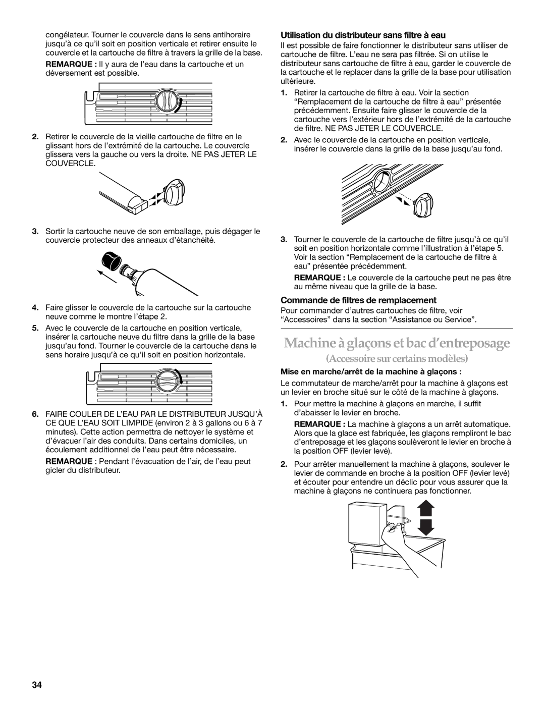 Whirlpool WF-NL300, WF-NL500 manual Machine àglaçons et bac d’entreposage, Accessoire sur certains modèles 