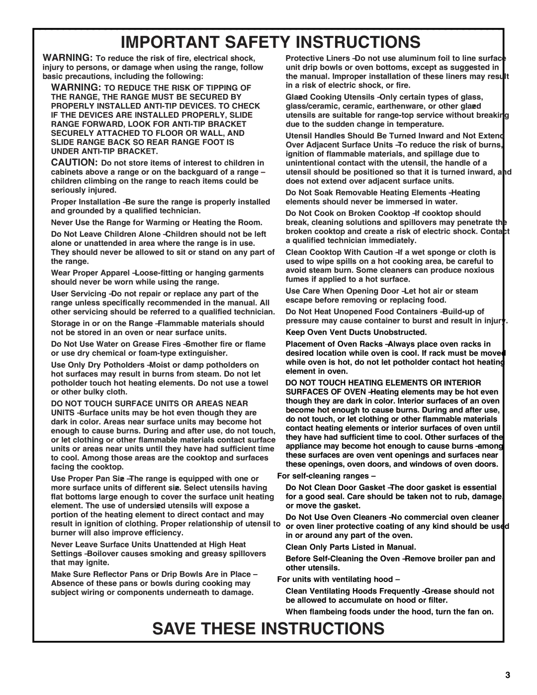 Whirlpool WFE510S0AS, WFE320M0AW, WFE320M0AS, W10394383A, WFE321LWS, WFE510S0AW warranty Important Safety Instructions 