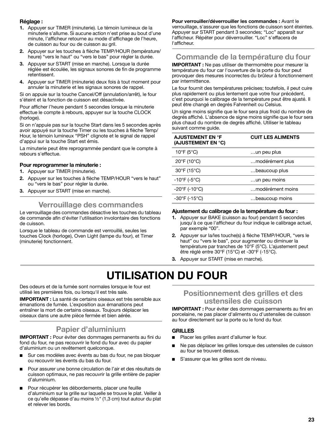 Whirlpool WFG231LVS manual Utilisation DU Four, Verrouillage des commandes, Commande de la température du four 