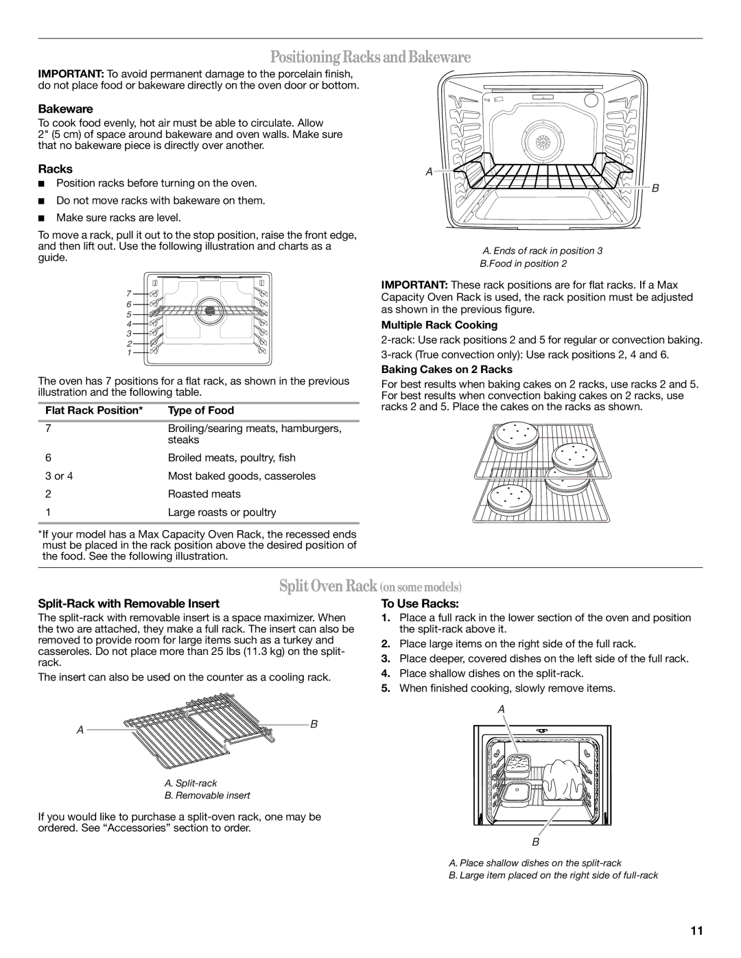 Whirlpool WFG710H0AH warranty Positioning Racks and Bakeware, Split Oven Rack onsomemodels 