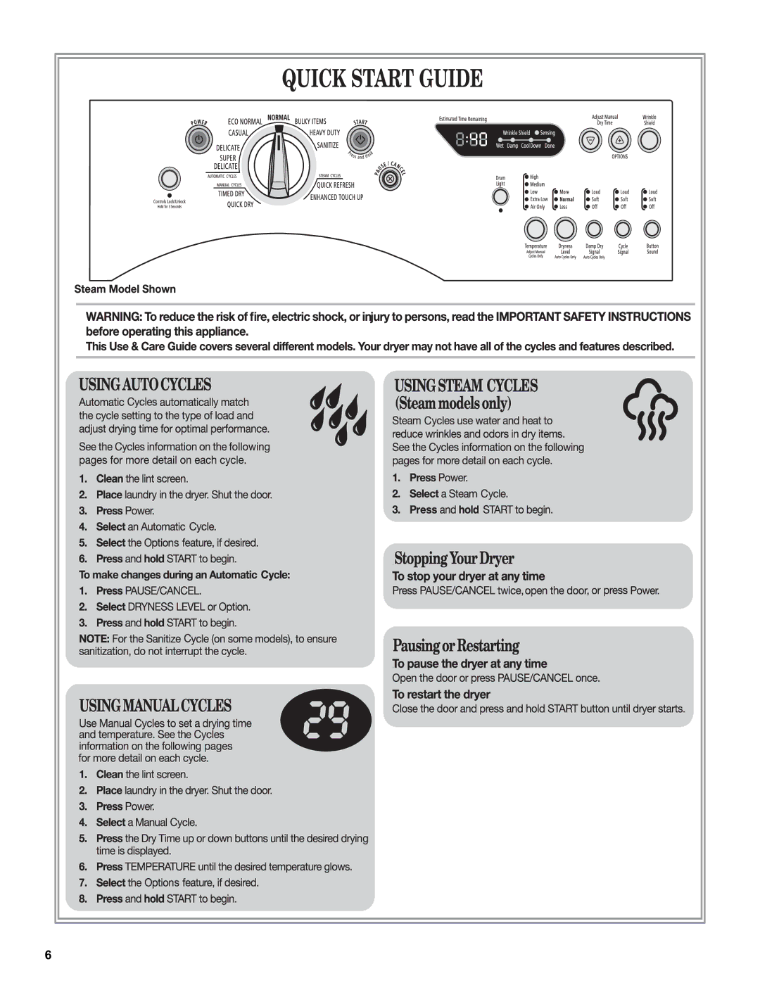 Whirlpool WGD9450WL quick start Quick Start Guide 