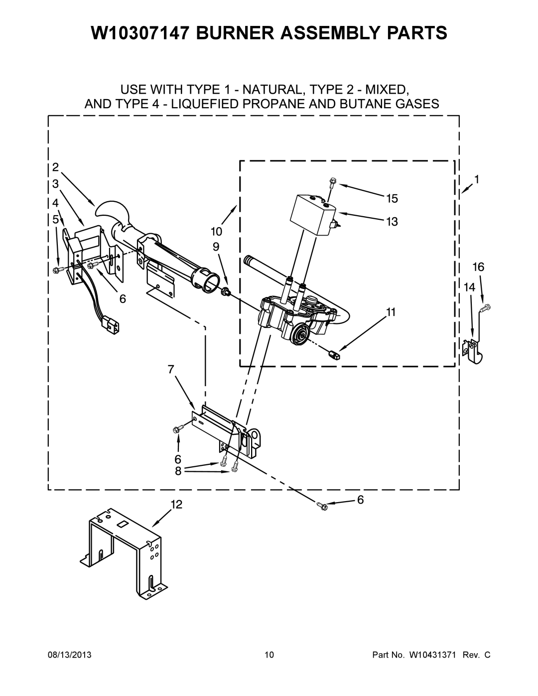 Whirlpool WGD94HEXW1, WGD94HEXL1, WGD94HEXR1 manual W10307147 Burner Assembly Parts 