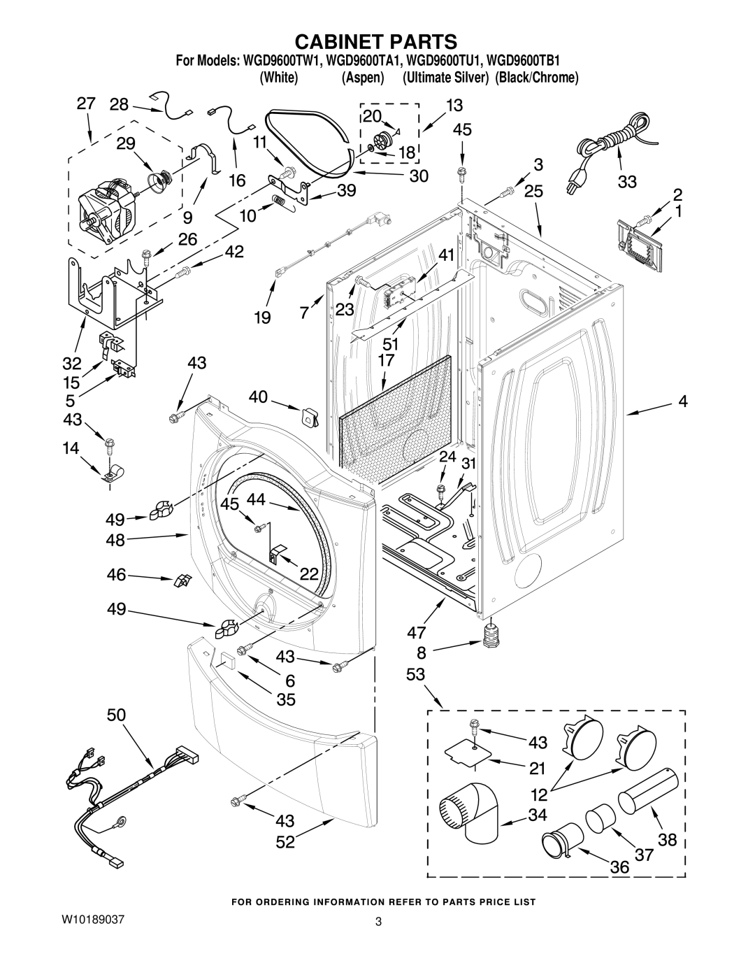 Whirlpool WGD9600TA1, WGD9600TW1, WGD9600TU1, WGD9600TB1 manual Cabinet Parts 