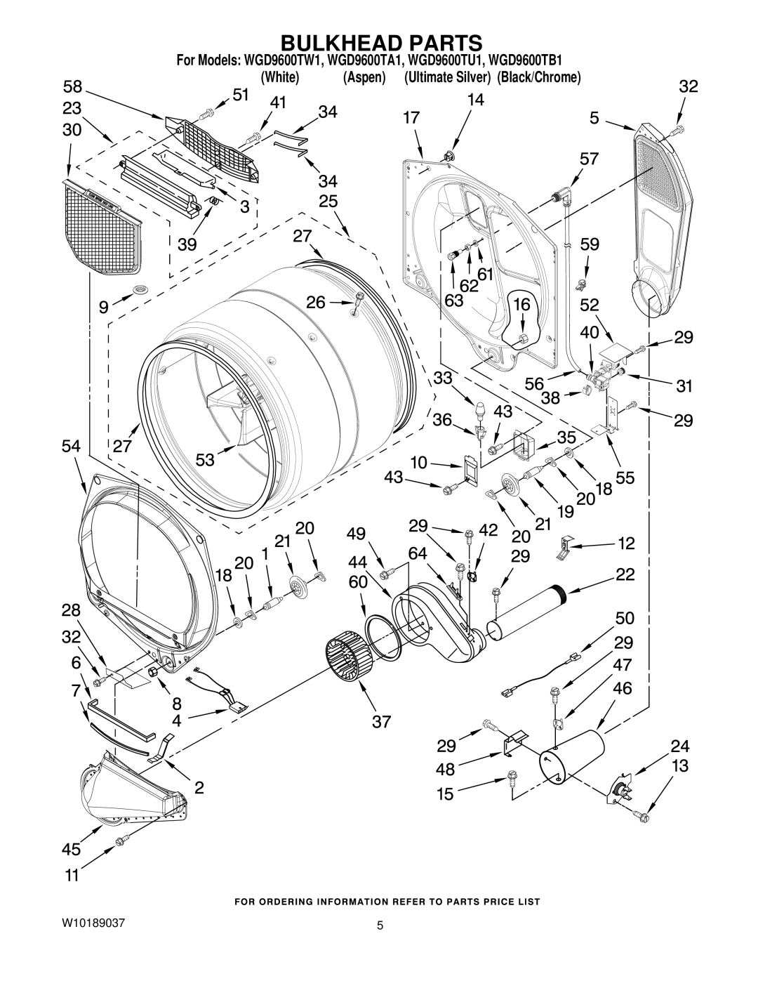 Whirlpool WGD9600TU1, WGD9600TW1, WGD9600TB1, WGD9600TA1 manual Bulkhead Parts 