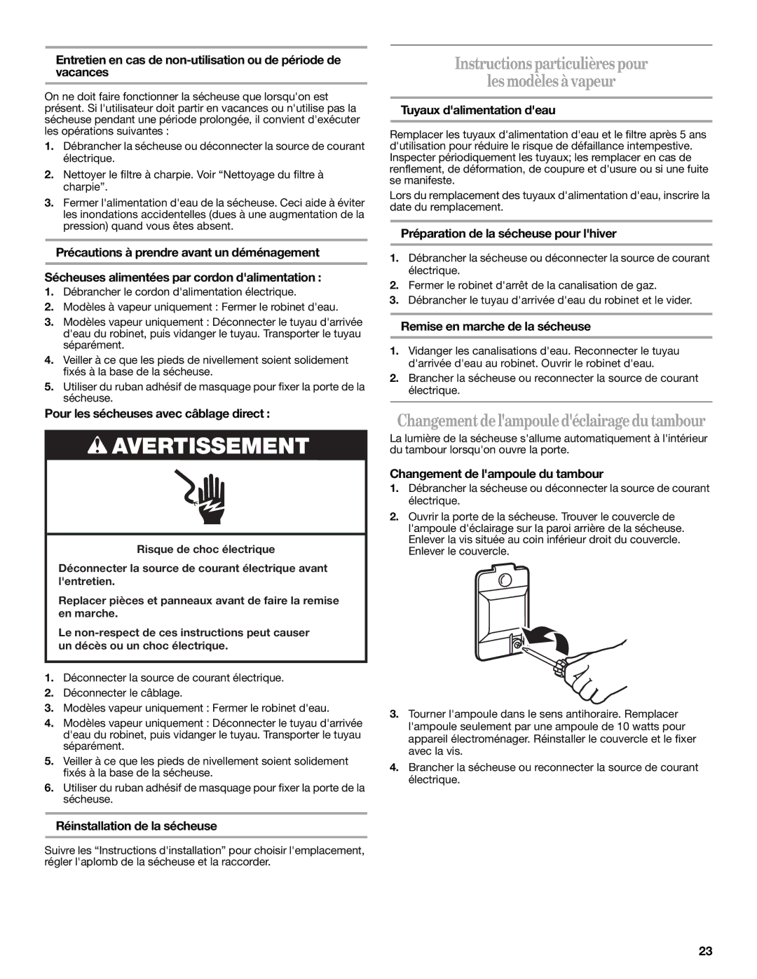 Whirlpool WGD9750WW quick start Instructions particulières pour Les modèles à vapeur 