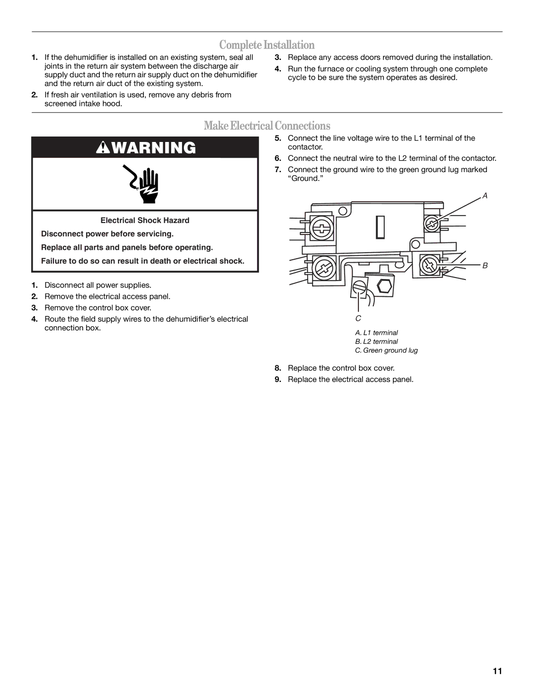 Whirlpool WGDH160UH, WGDV160UH, WPDV160XS, WPDH160XS installation instructions CompleteInstallation, MakeElectricalConnections 