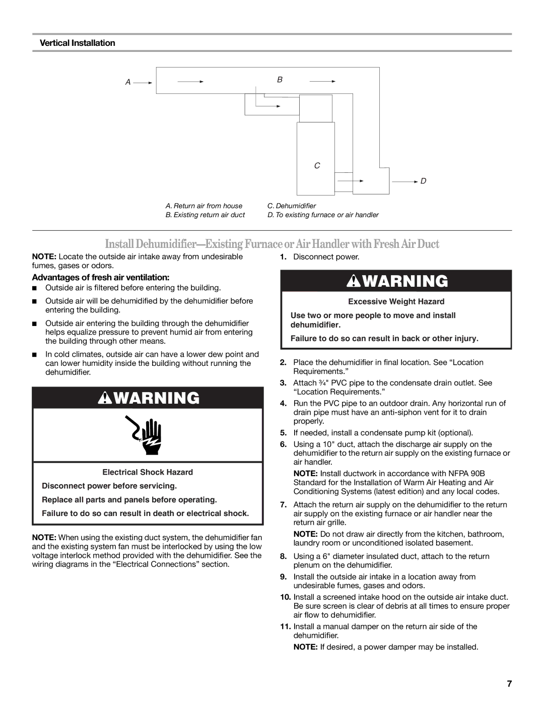 Whirlpool WGDH160UH, WGDV160UH, WPDV160XS, WPDH160XS Vertical Installation, Advantages of fresh air ventilation 