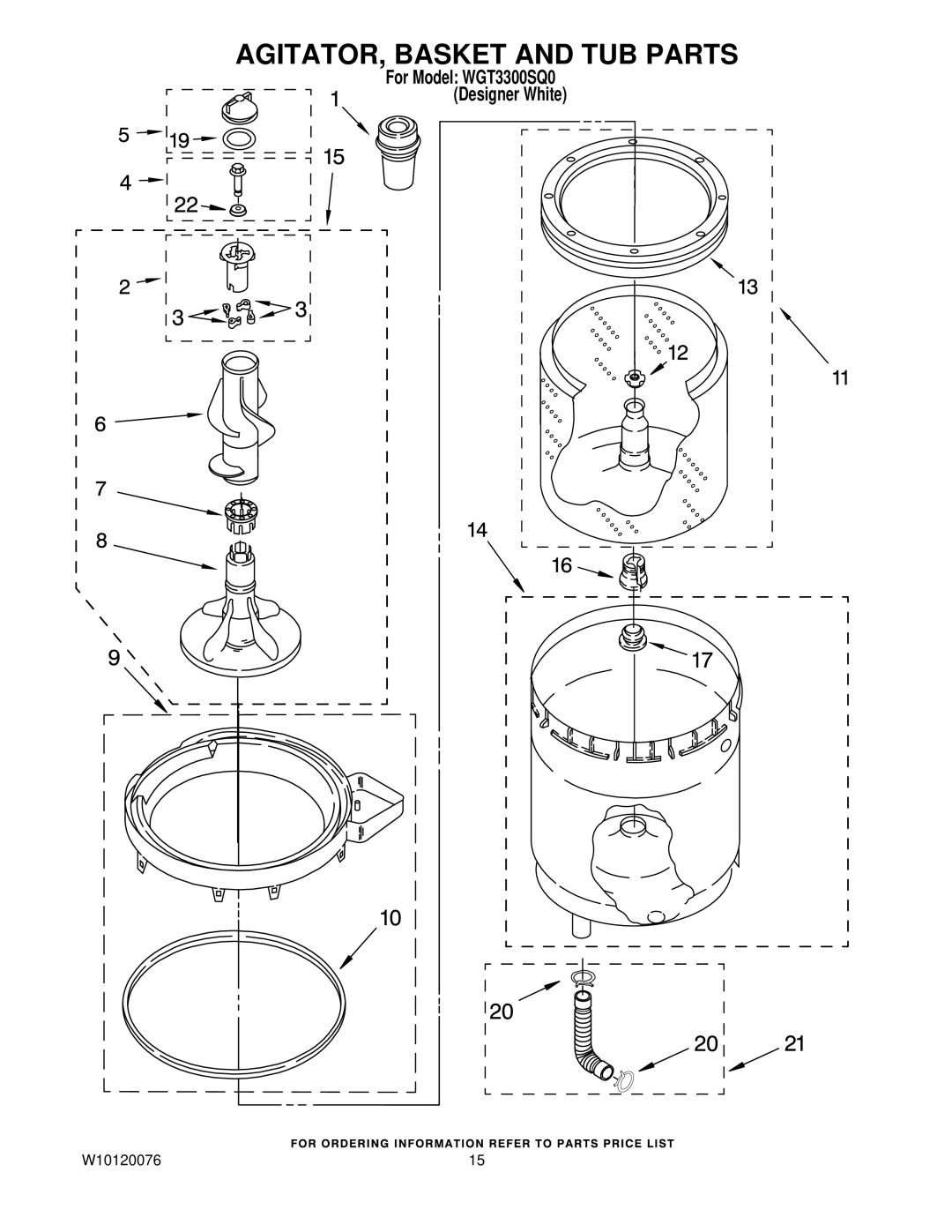 Whirlpool WGT3300SQ0 installation instructions AGITATOR, Basket and TUB Parts 