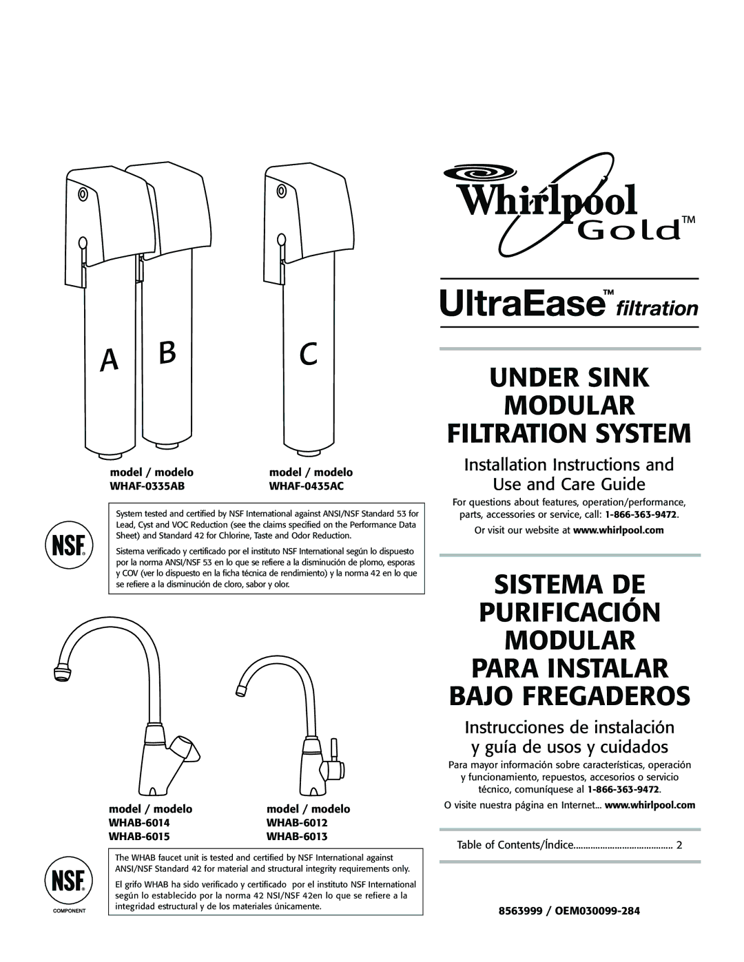 Whirlpool WHAB-6013, WHAB-6015, WHAB-6014, WHAF-0335AB installation instructions Under Sink Modular Filtration System 