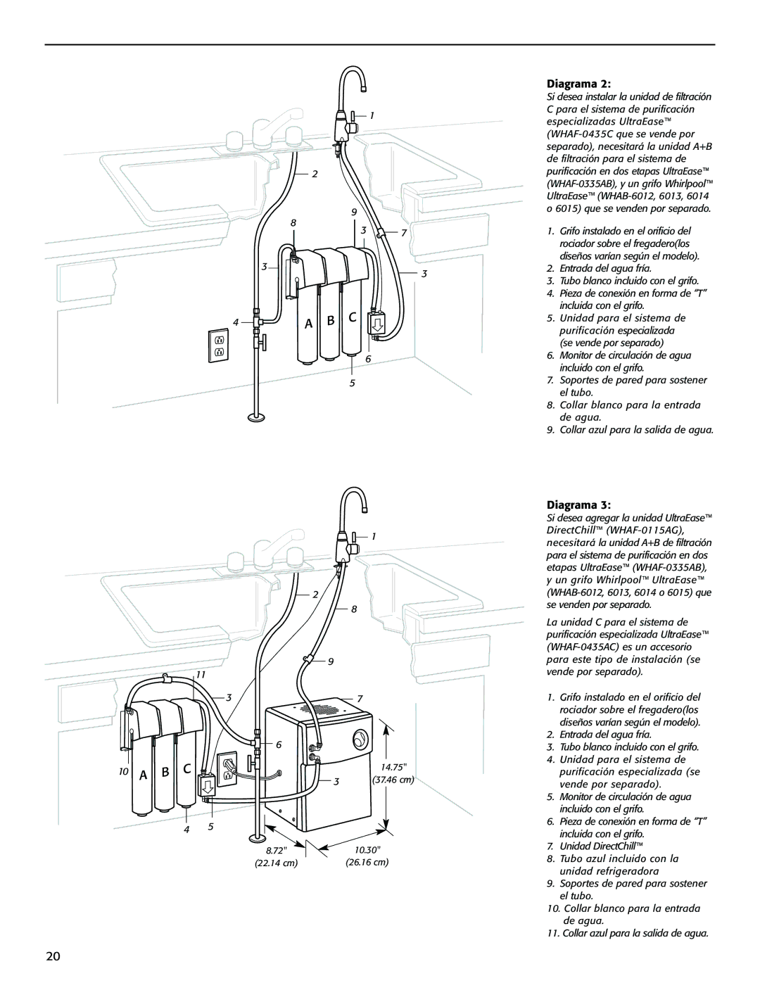 Whirlpool WHAB-6014, WHAB-6015, WHAB-6013, WHAF-0335AB, WHAB-6012, WHAF-0435AC installation instructions 14.75 37.46 cm 10.30 