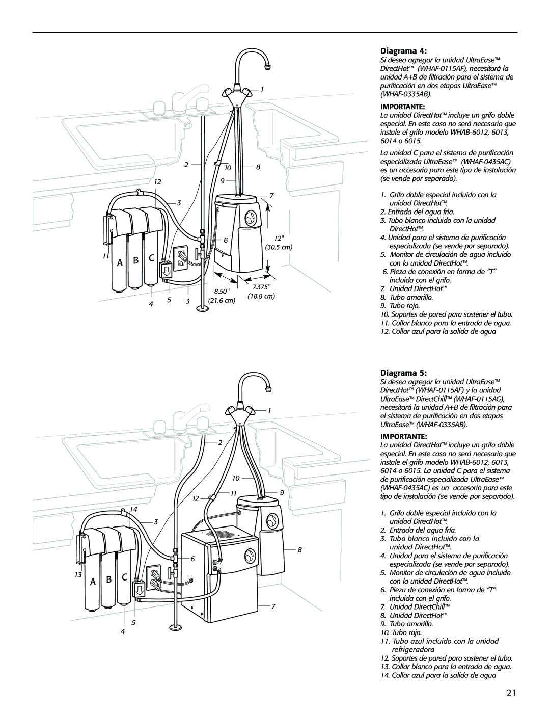 Whirlpool WHAF-0335AB, WHAB-6015, WHAB-6013, WHAB-6014, WHAB-6012, WHAF-0435AC installation instructions Importante 