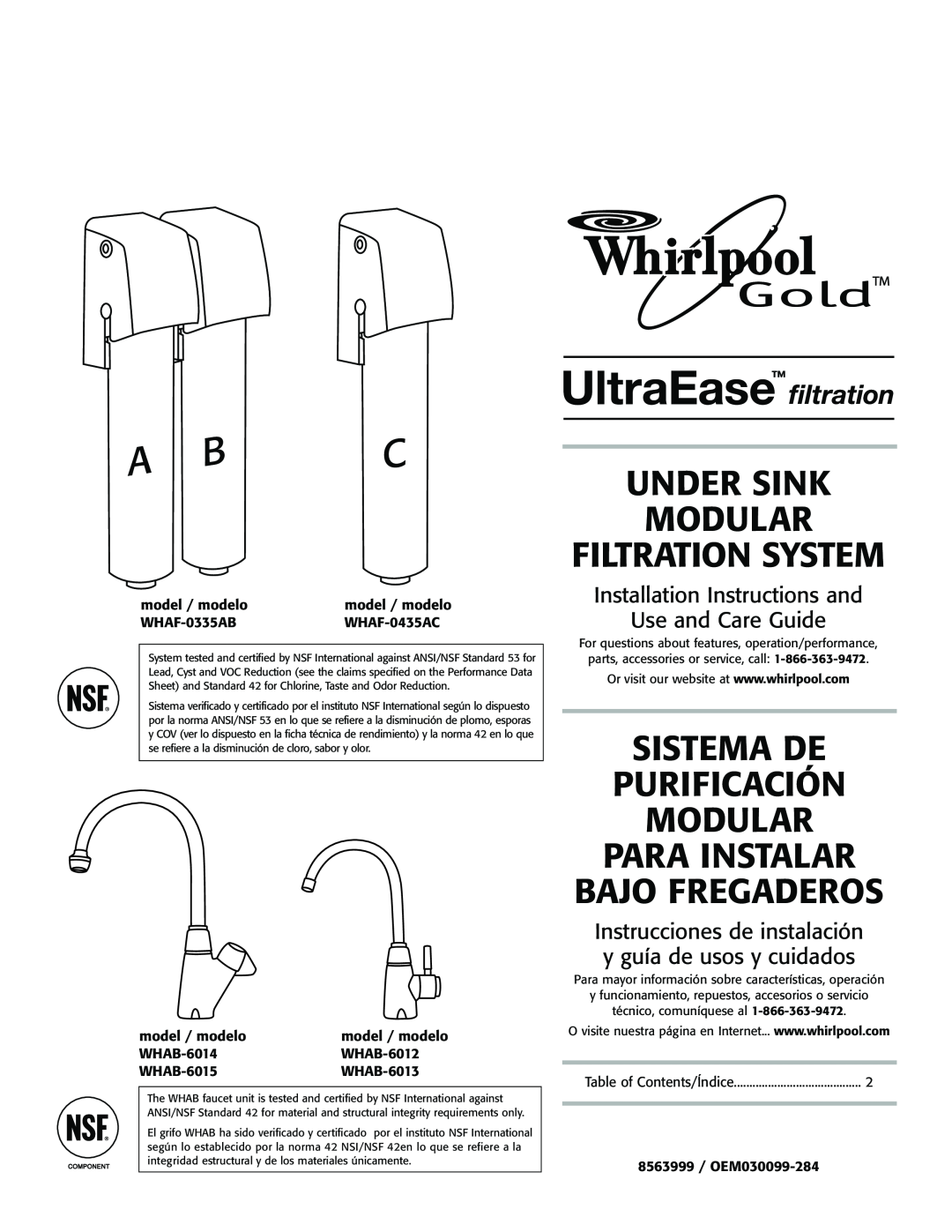 Whirlpool WHAB-6013, WHAB-6015, WHAB-6014 installation instructions Under Sink Modular Filtration System, Bajo Fregaderos 