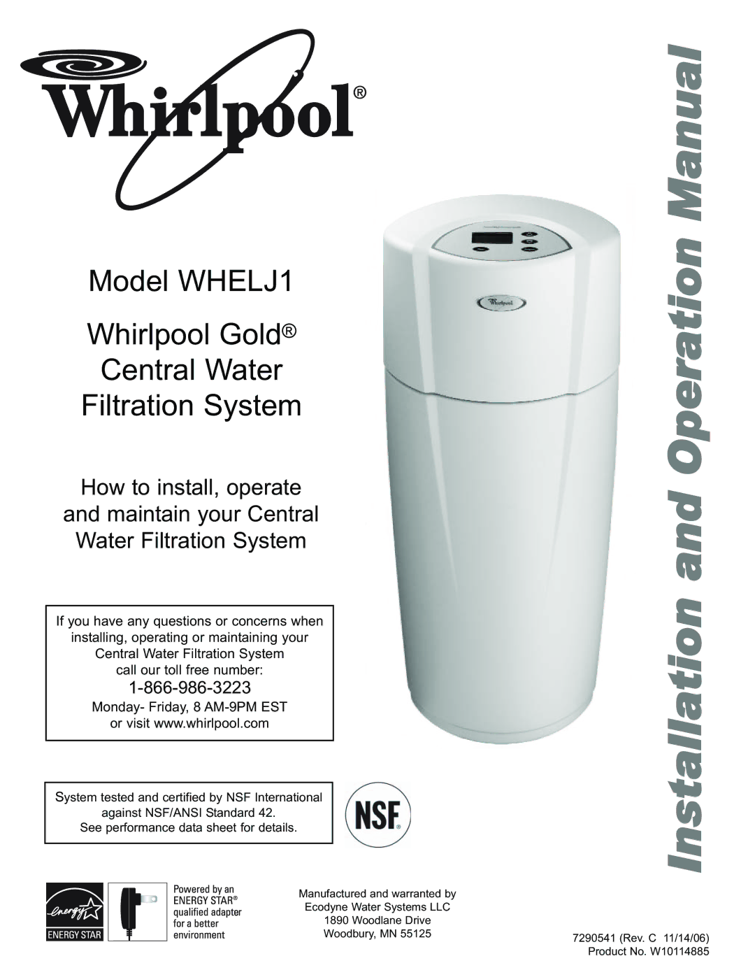 Whirlpool manual Model WHELJ1 Whirlpool Gold Central Water Filtration System 