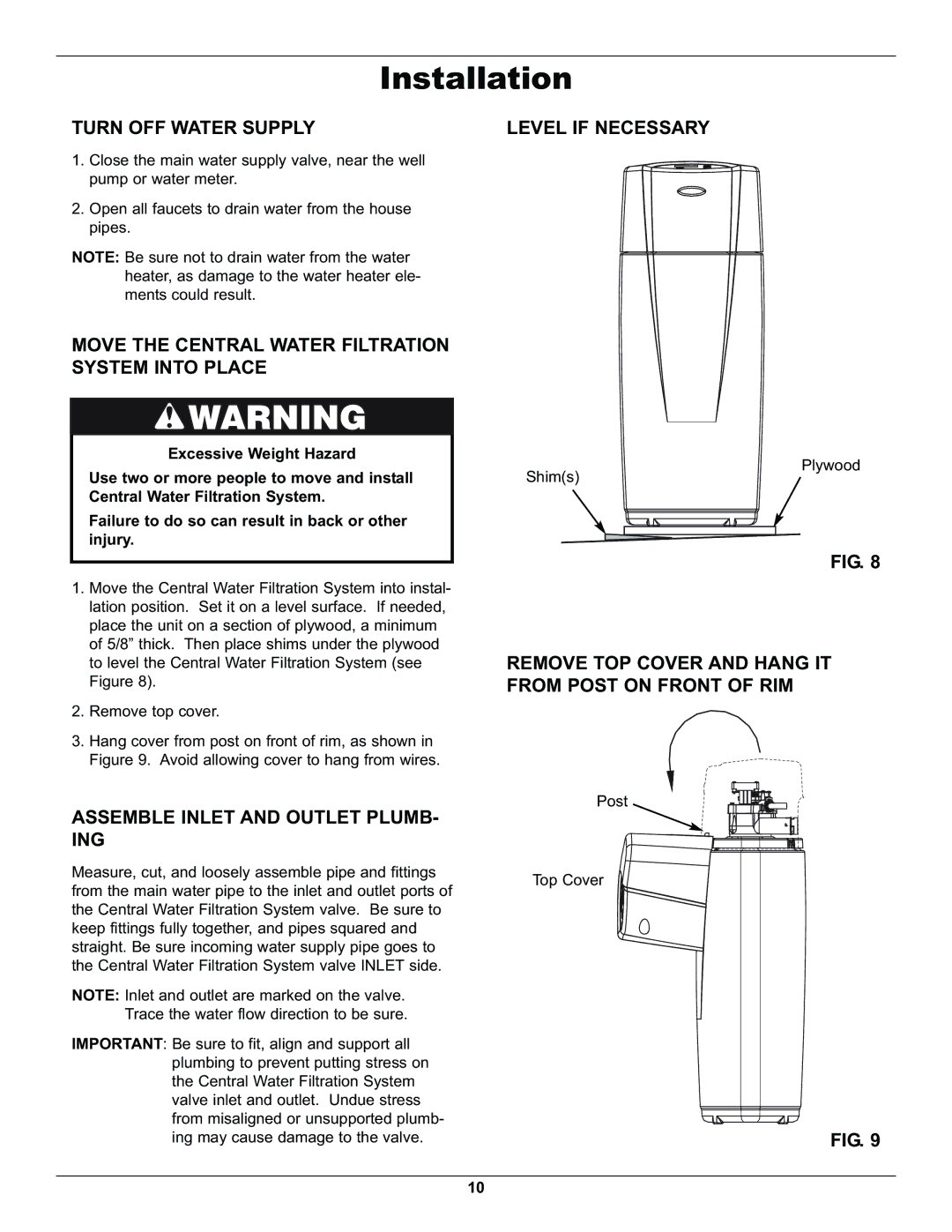 Whirlpool WHELJ1 manual Installation 