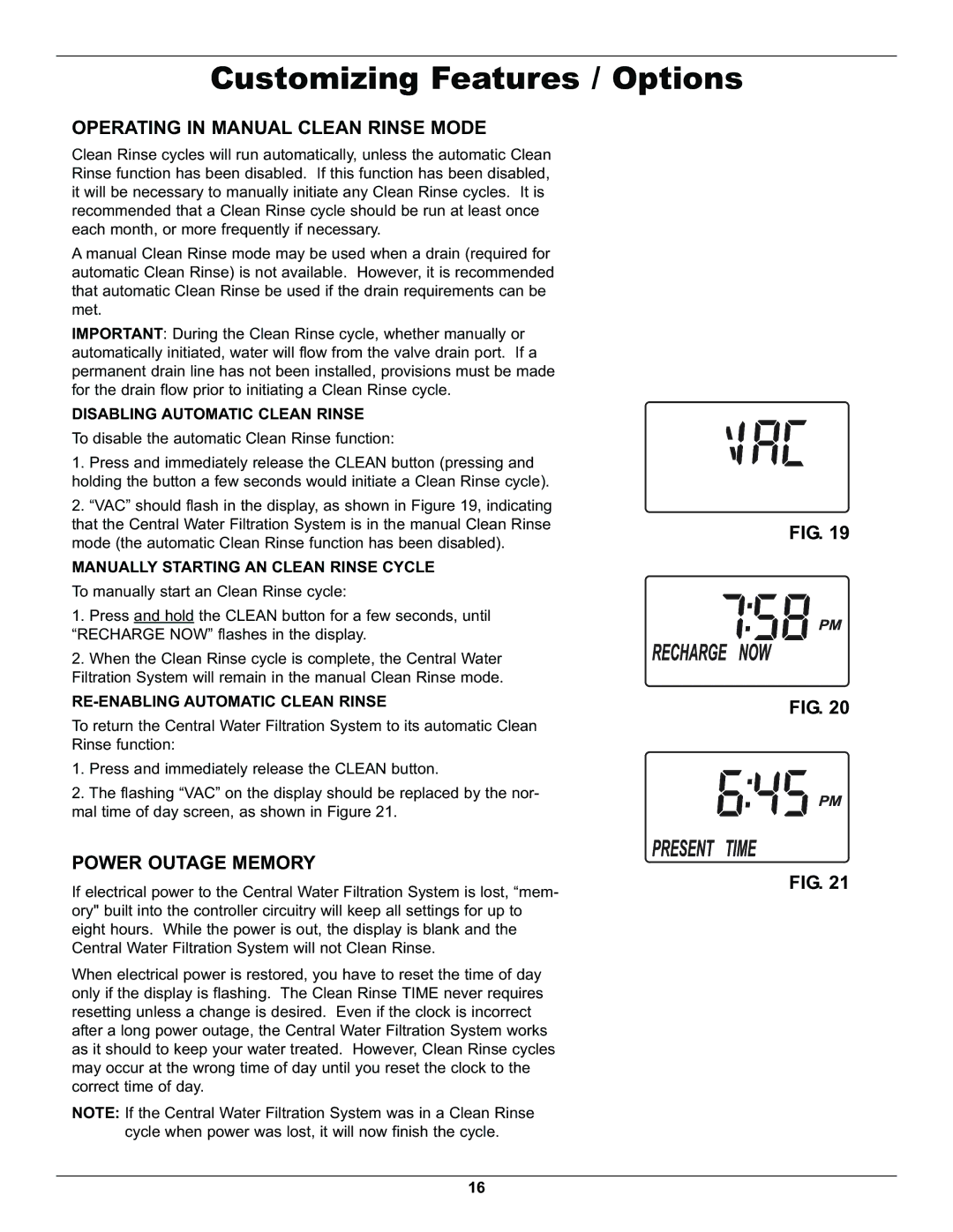 Whirlpool WHELJ1 manual Operating in Manual Clean Rinse Mode, Power Outage Memory 