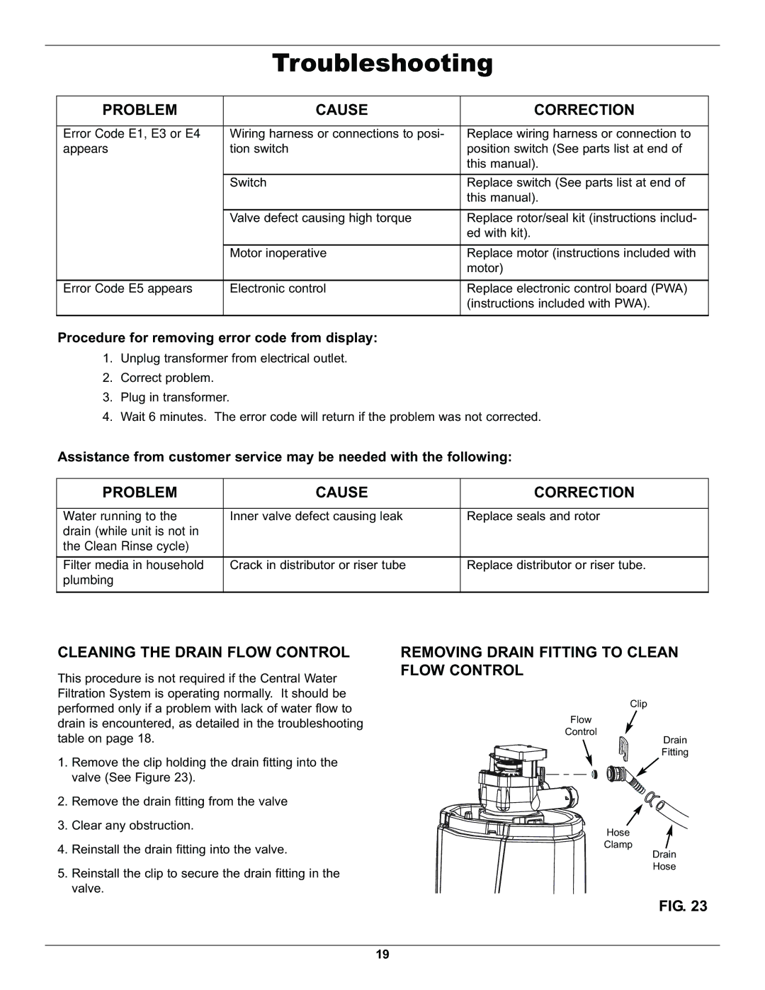 Whirlpool WHELJ1 manual Cleaning the Drain Flow Control, Removing Drain Fitting to Clean Flow Control 