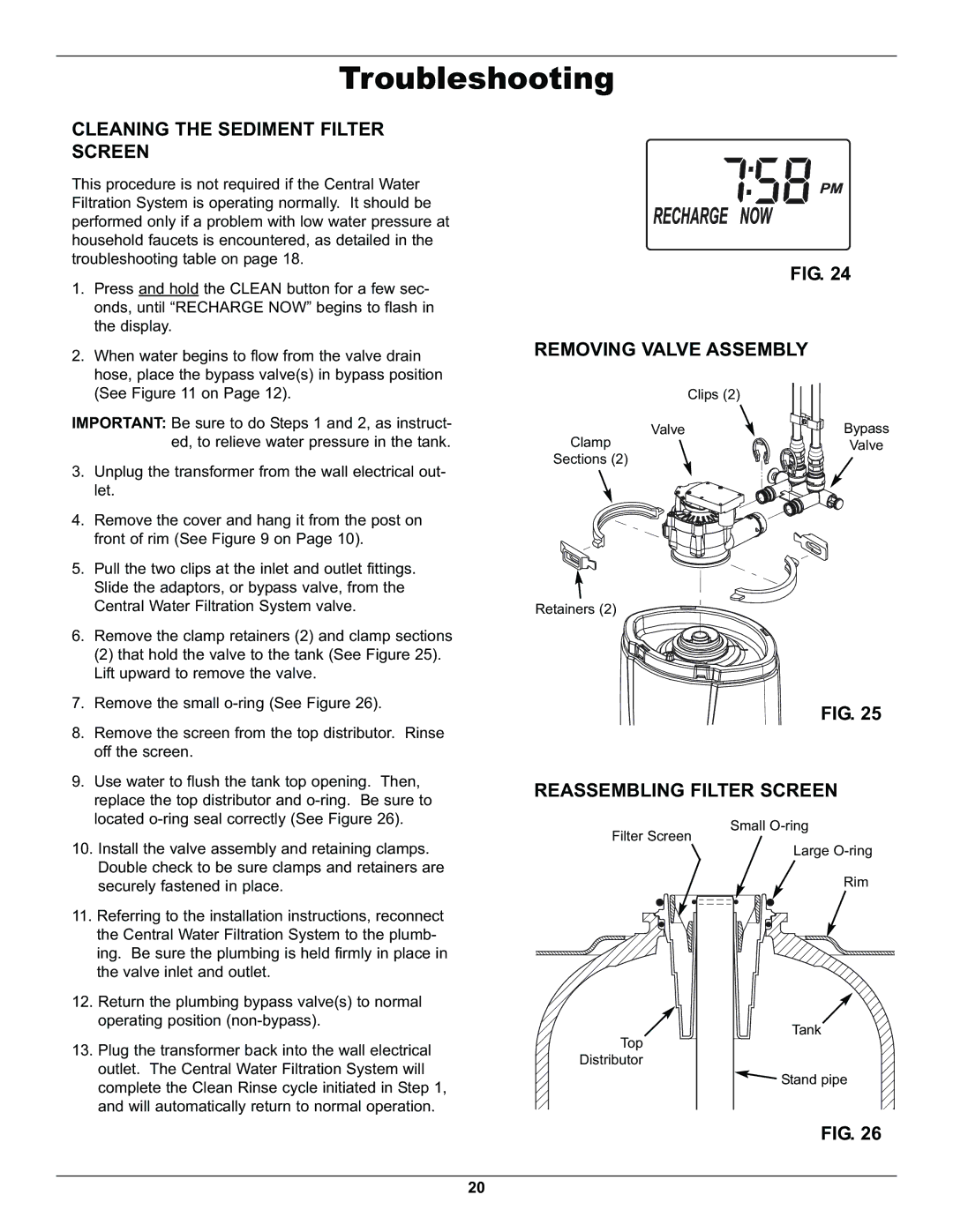 Whirlpool WHELJ1 manual Cleaning the Sediment Filter Screen, Removing Valve Assembly, Reassembling Filter Screen 