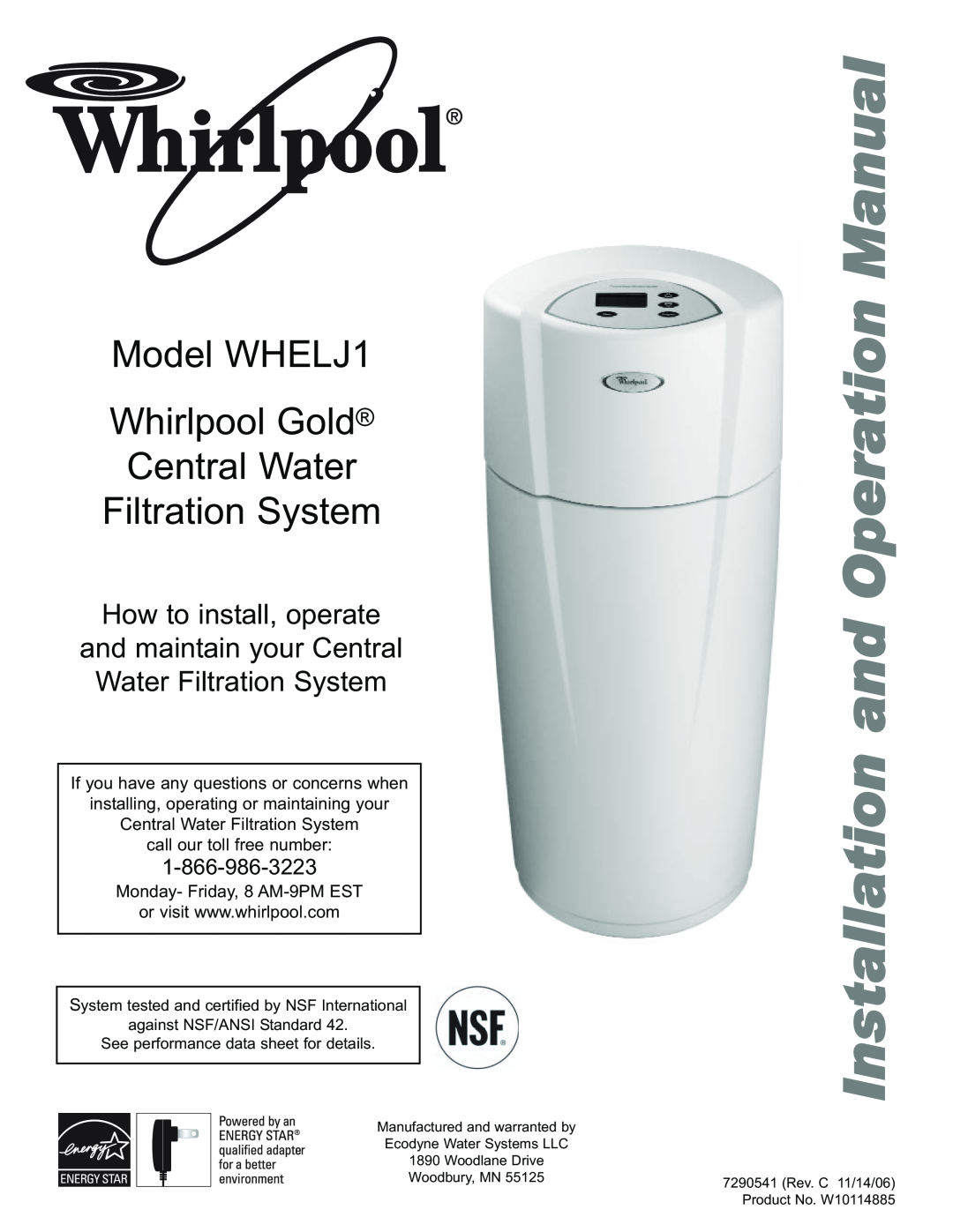 Whirlpool manual Model WHELJ1 Whirlpool Gold Central Water Filtration System, How to install, operate 