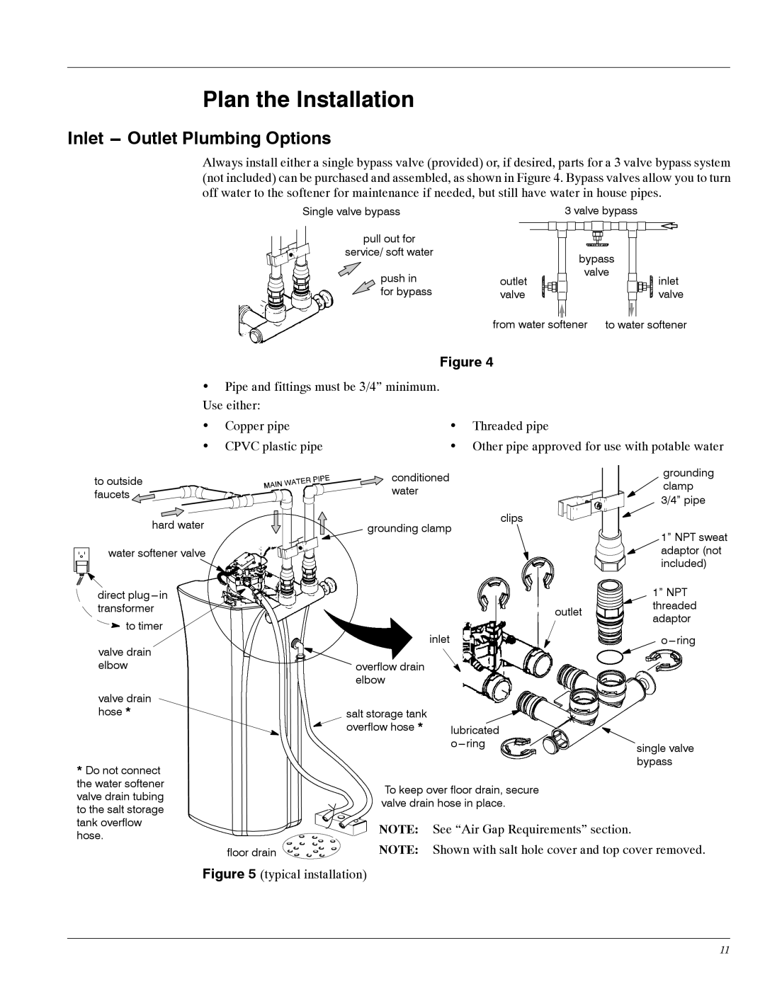 Whirlpool WHES20, WHES30 manual Plan the Installation, Inlet --- Outlet Plumbing Options 