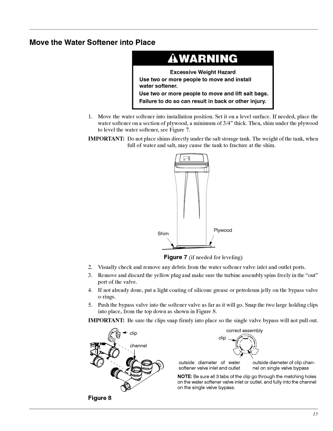 Whirlpool WHES20, WHES30 manual Move the Water Softener into Place 