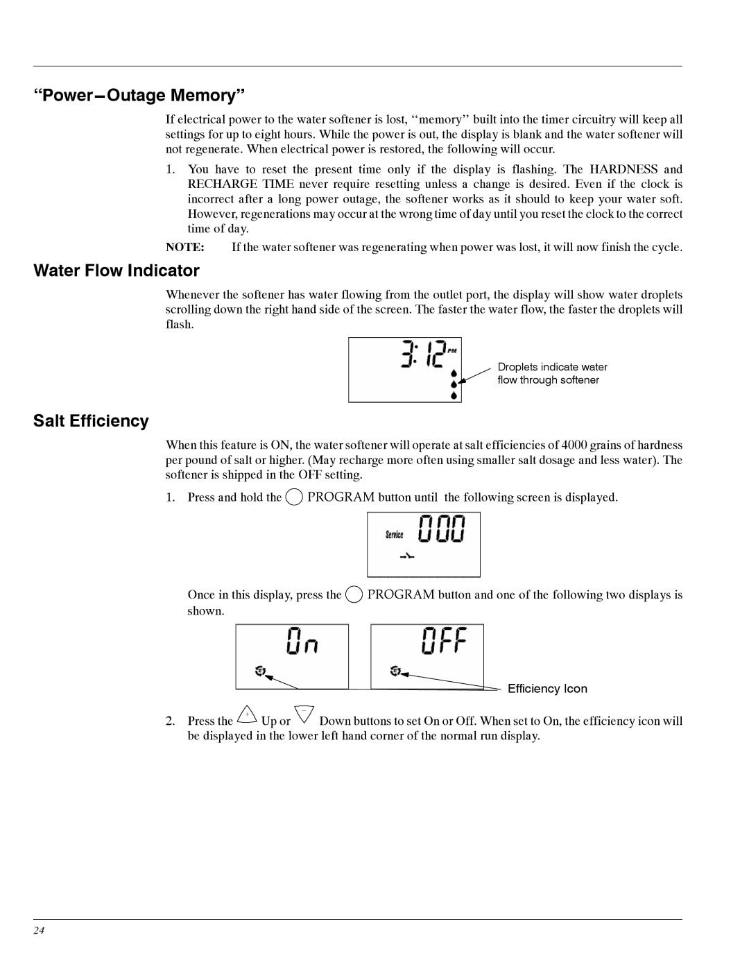 Whirlpool WHES30, WHES20 manual ‘‘Power---Outage Memory’’, Water Flow Indicator 