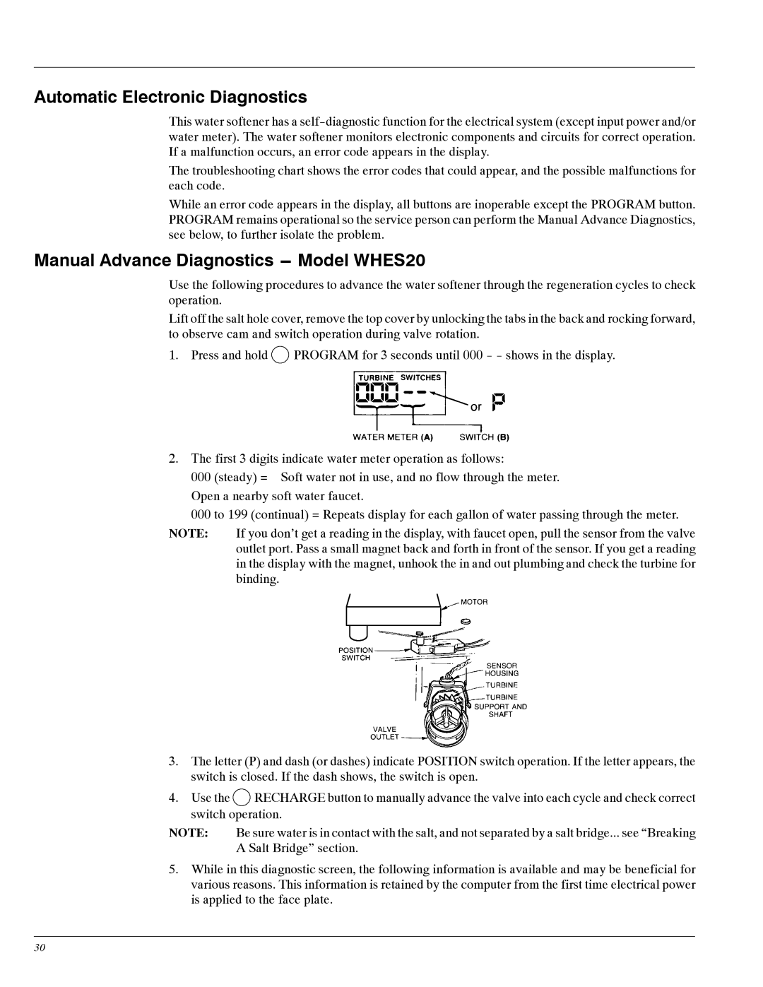 Whirlpool WHES30 manual Automatic Electronic Diagnostics, Manual Advance Diagnostics --- Model WHES20 