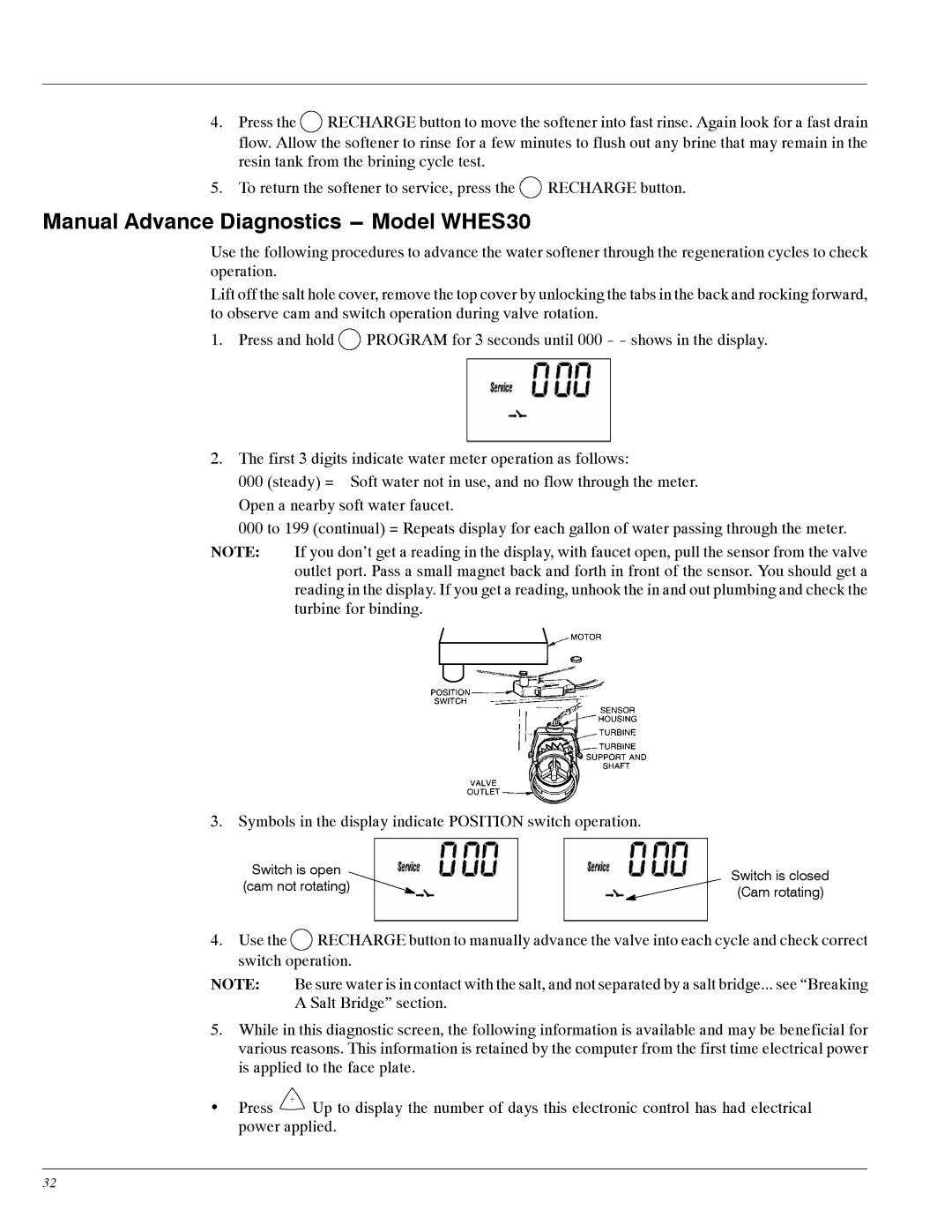 Whirlpool WHES20 manual Manual Advance Diagnostics --- Model WHES30 