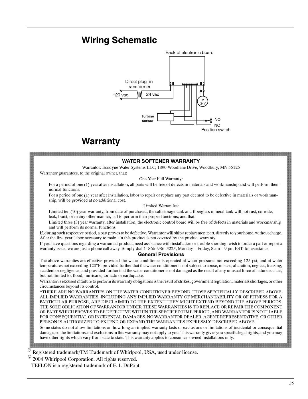 Whirlpool WHES20, WHES30 manual Wiring Schematic, Warranty 