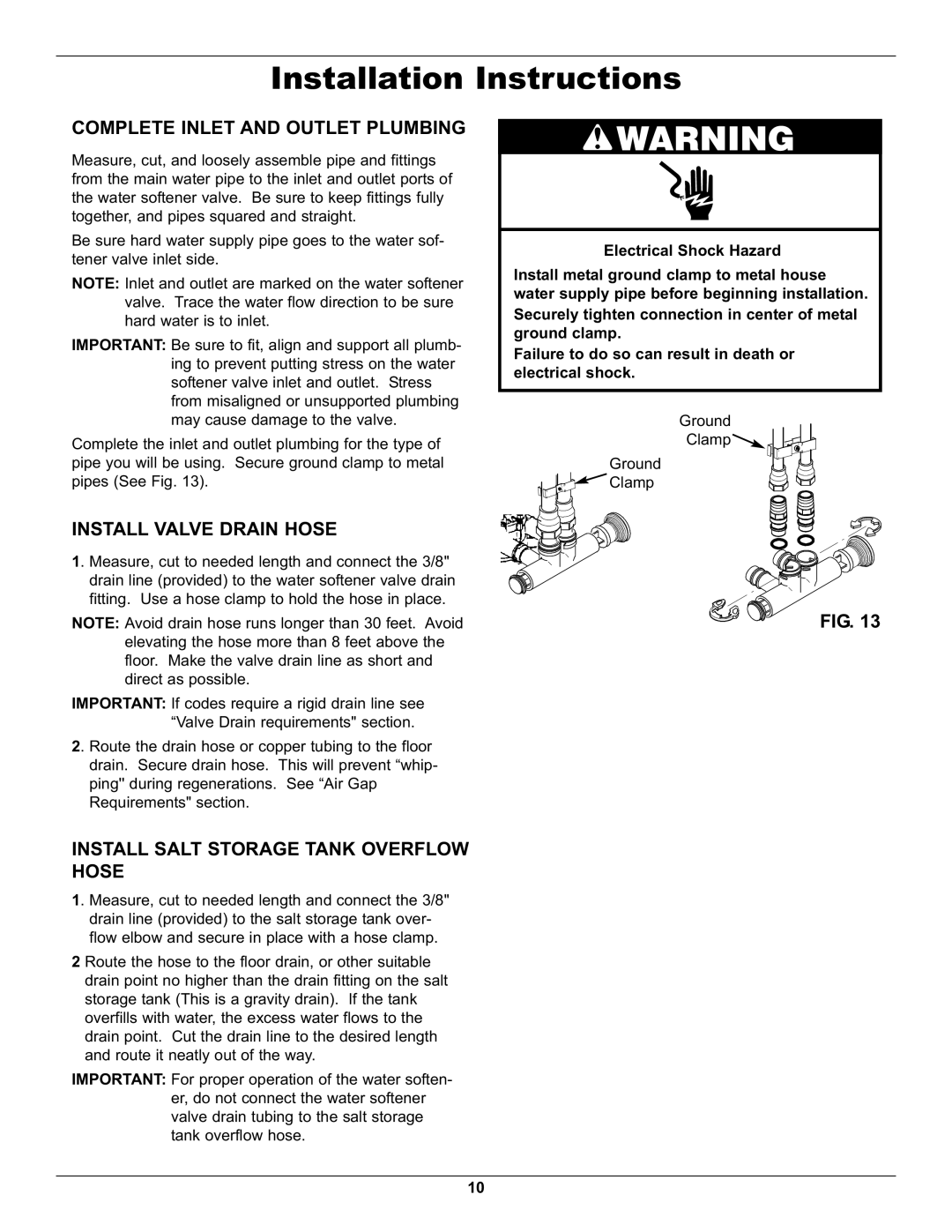 Whirlpool WHES40 Complete Inlet and Outlet Plumbing, Install Valve Drain Hose, Install Salt Storage Tank Overflow Hose 