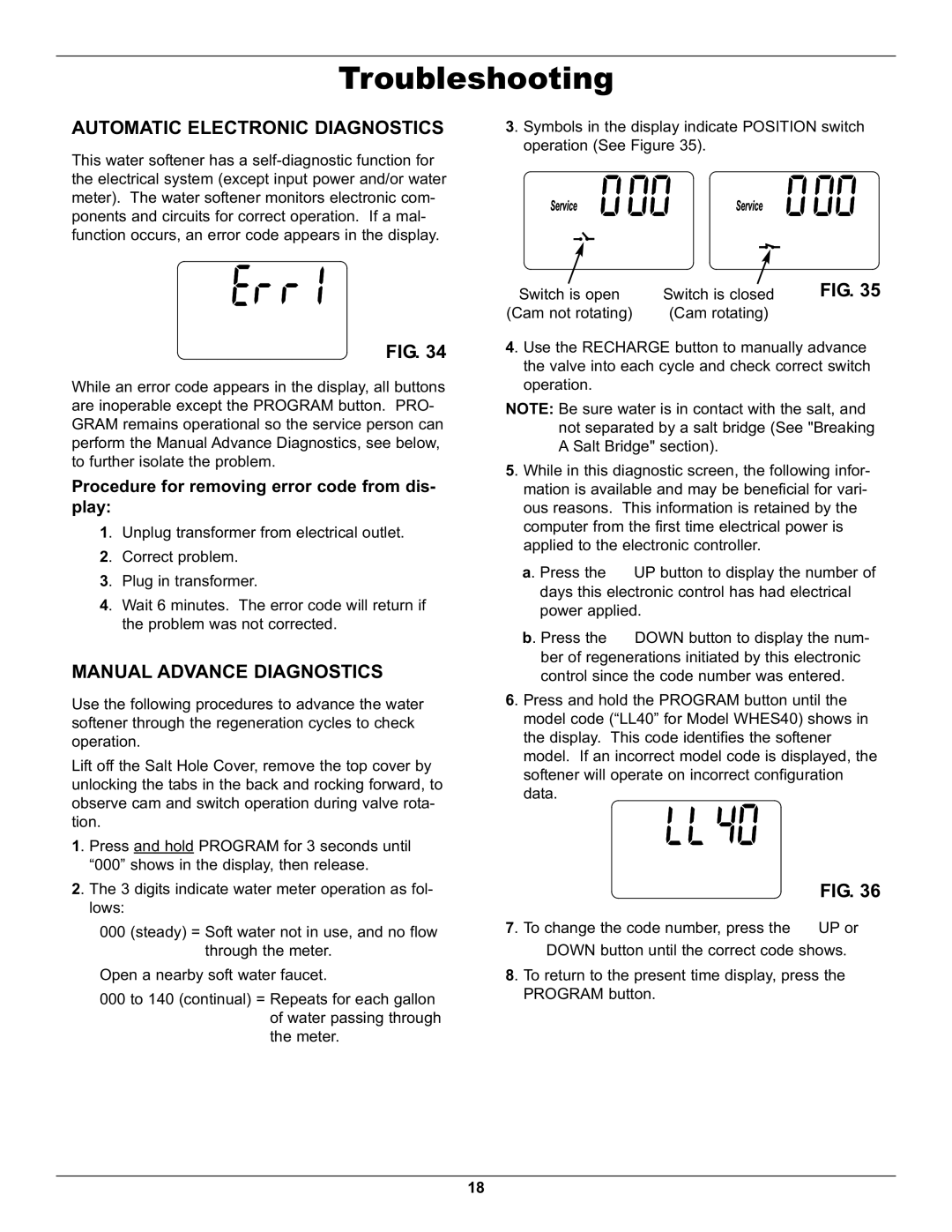 Whirlpool WHES40 operation manual Troubleshooting, Automatic Electronic Diagnostics, Manualadvance Diagnostics 