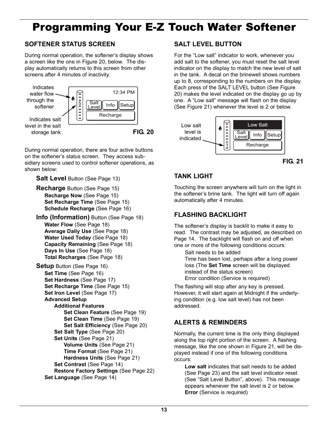 Whirlpool WHES48 operation manual Programming Your E-Z Touch Water Softener 