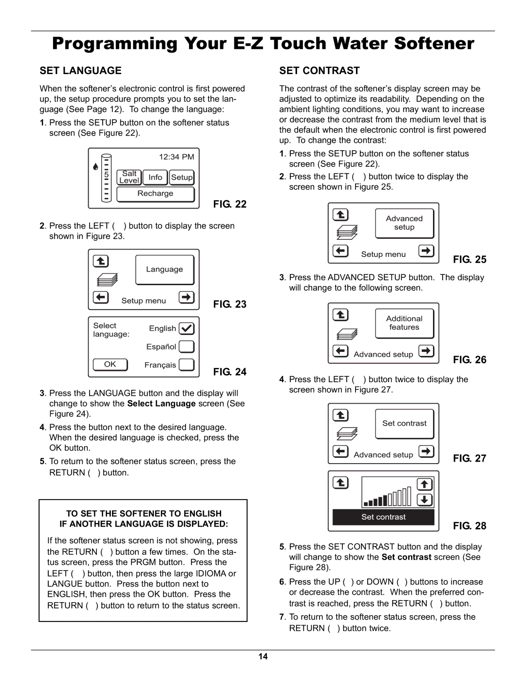 Whirlpool WHES48 operation manual SET Language, SET Contrast 