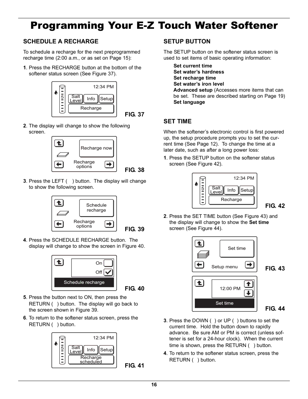 Whirlpool WHES48 operation manual Schedule a Recharge, Setup Button, SET Time 