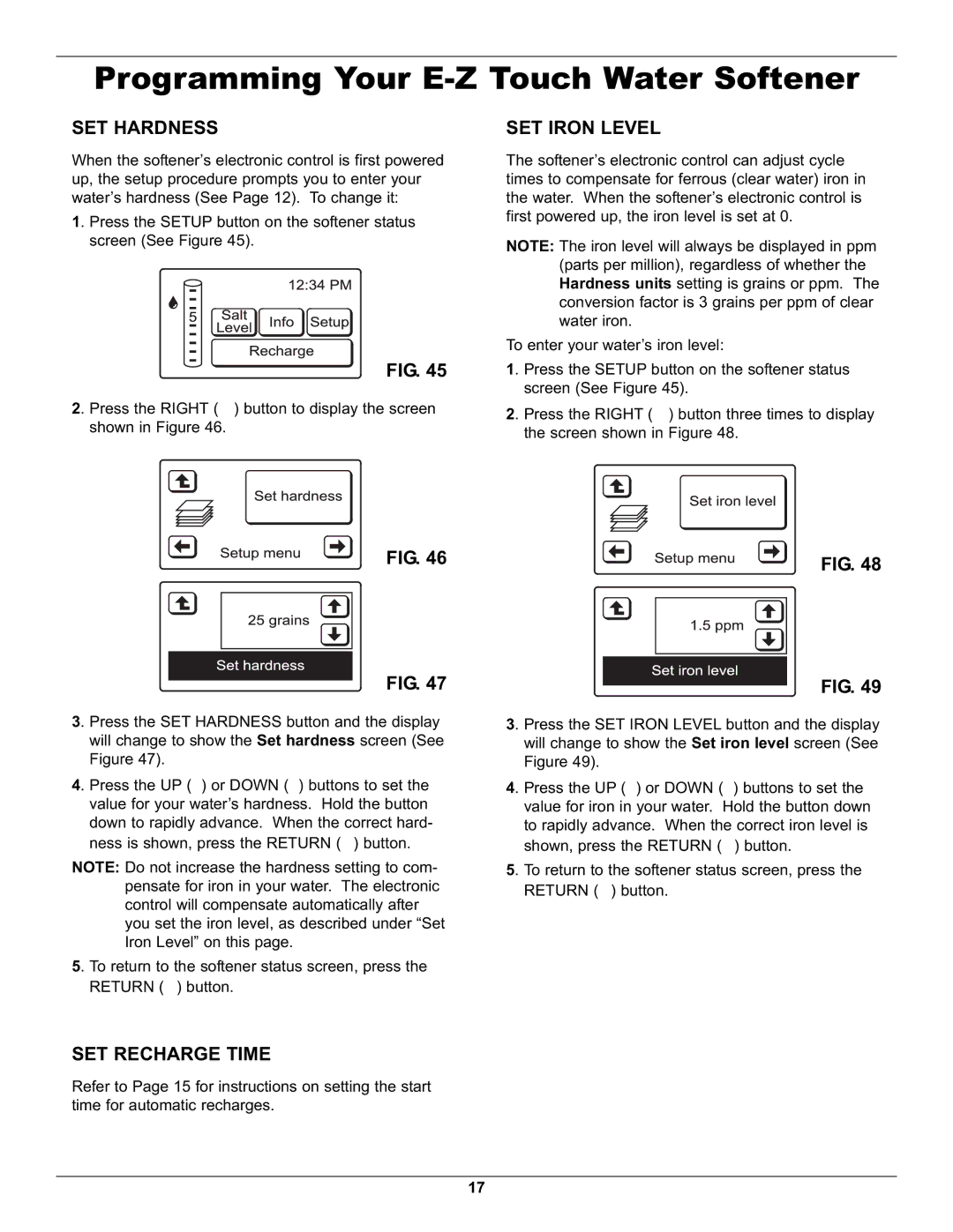 Whirlpool WHES48 operation manual SET Hardness, SET Iron Level 