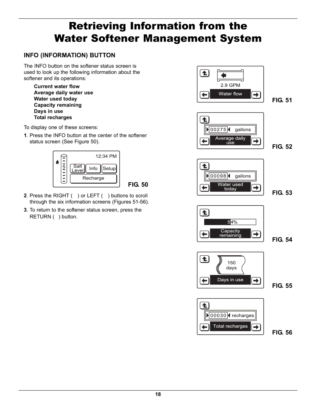 Whirlpool WHES48 operation manual Retrieving Information from Water Softener Management System, Info Information Button 