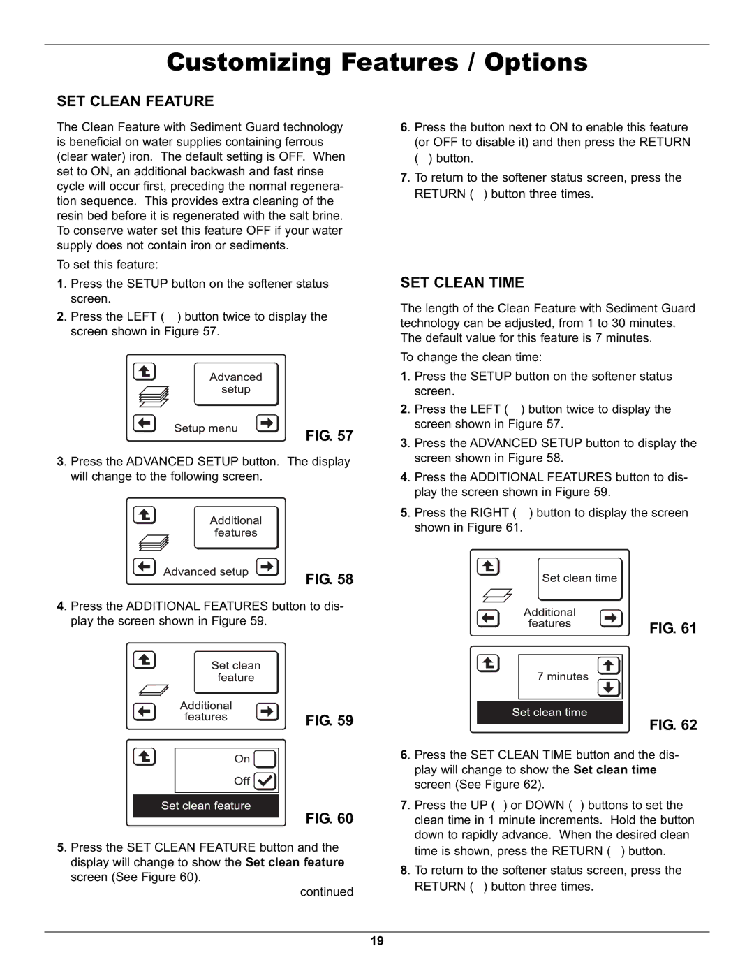 Whirlpool WHES48 operation manual Customizing Features / Options, SET Clean Feature, SET Clean Time 