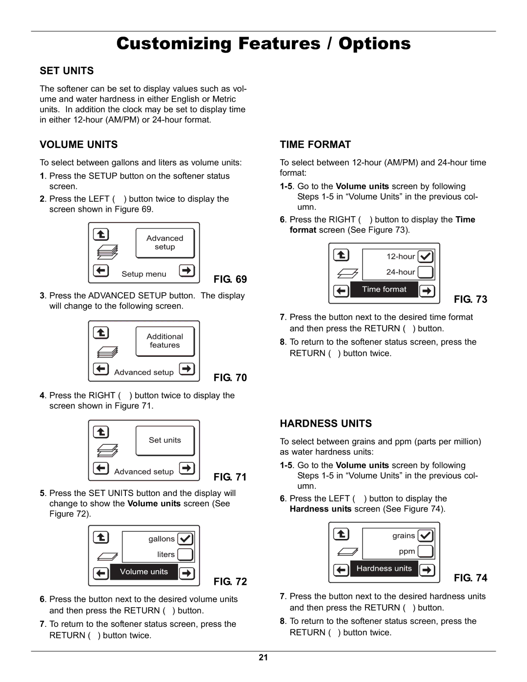 Whirlpool WHES48 operation manual SET Units, Volume Units, Time Format, Hardness Units 