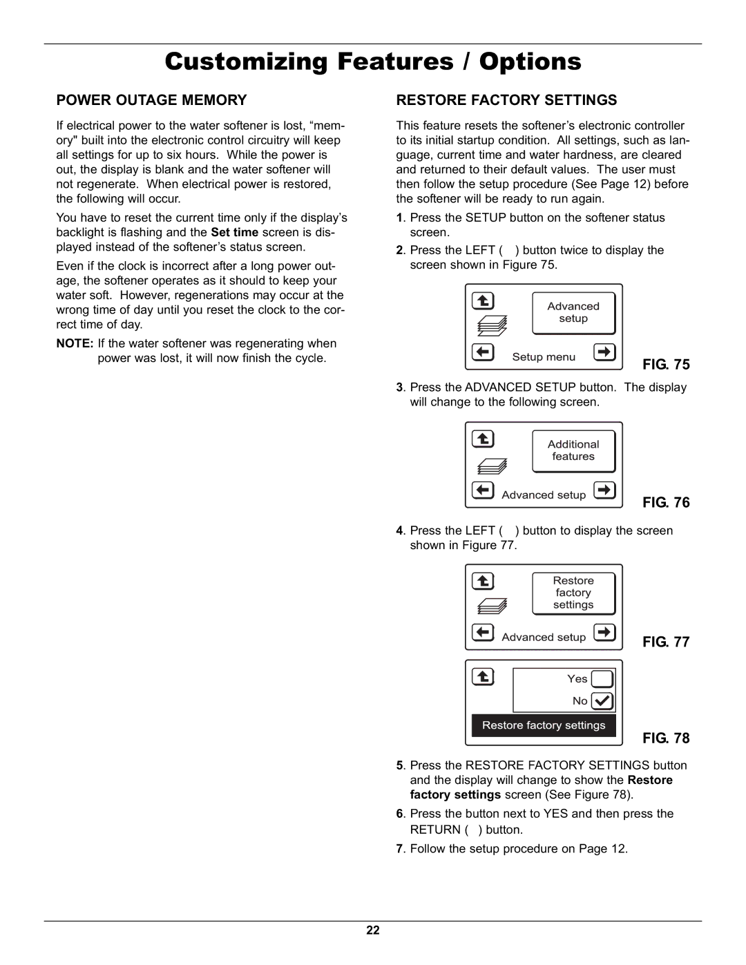 Whirlpool WHES48 operation manual Power Outage Memory, Restore Factory Settings 