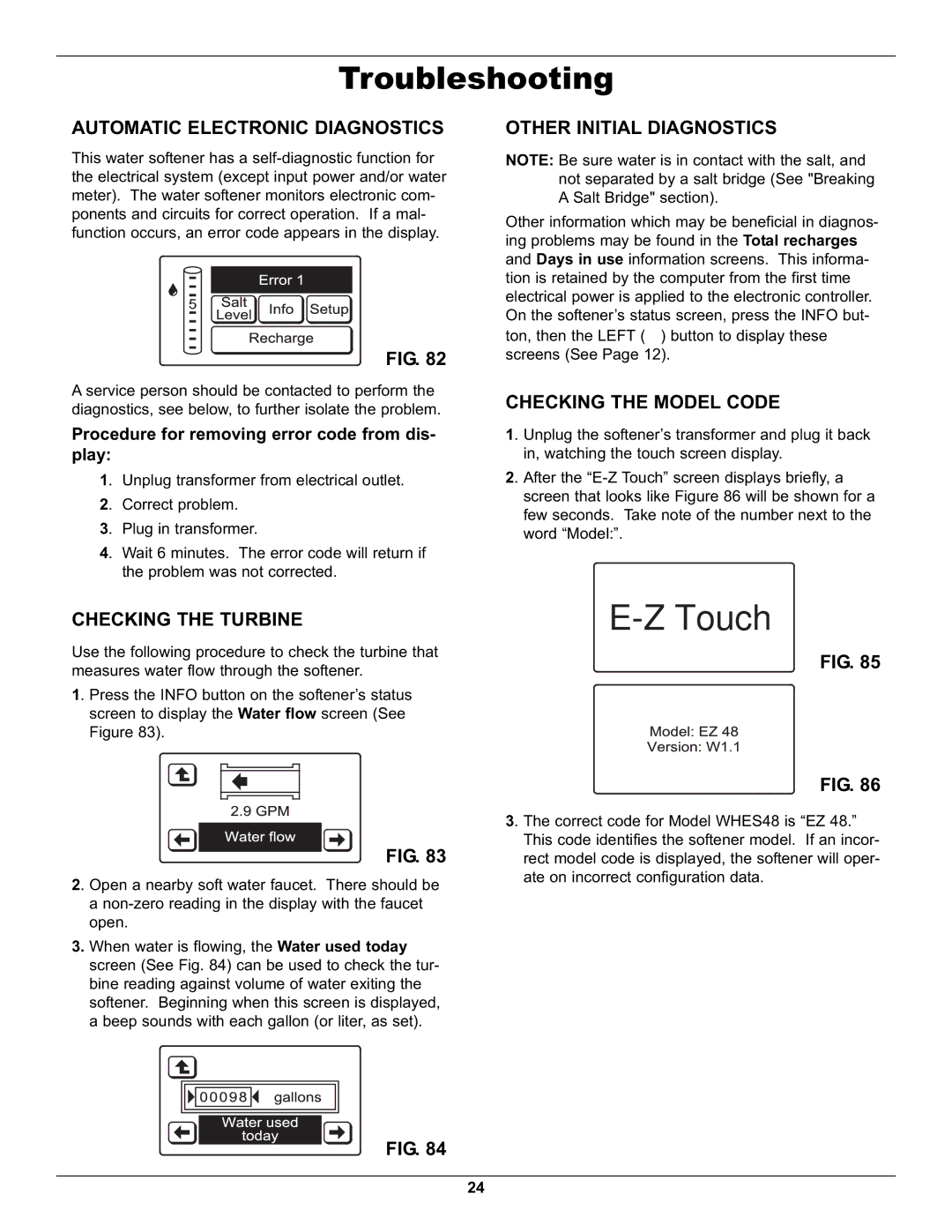 Whirlpool WHES48 Troubleshooting, Automatic Electronic Diagnostics, Checking the Turbine, Other Initial Diagnostics 