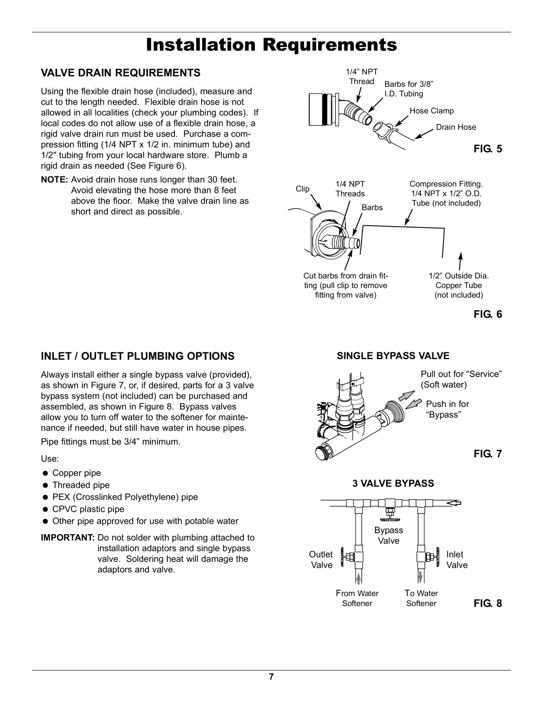 Whirlpool WHES48 operation manual Valve Drain Requirements, Inlet / Outlet Plumbing Options 