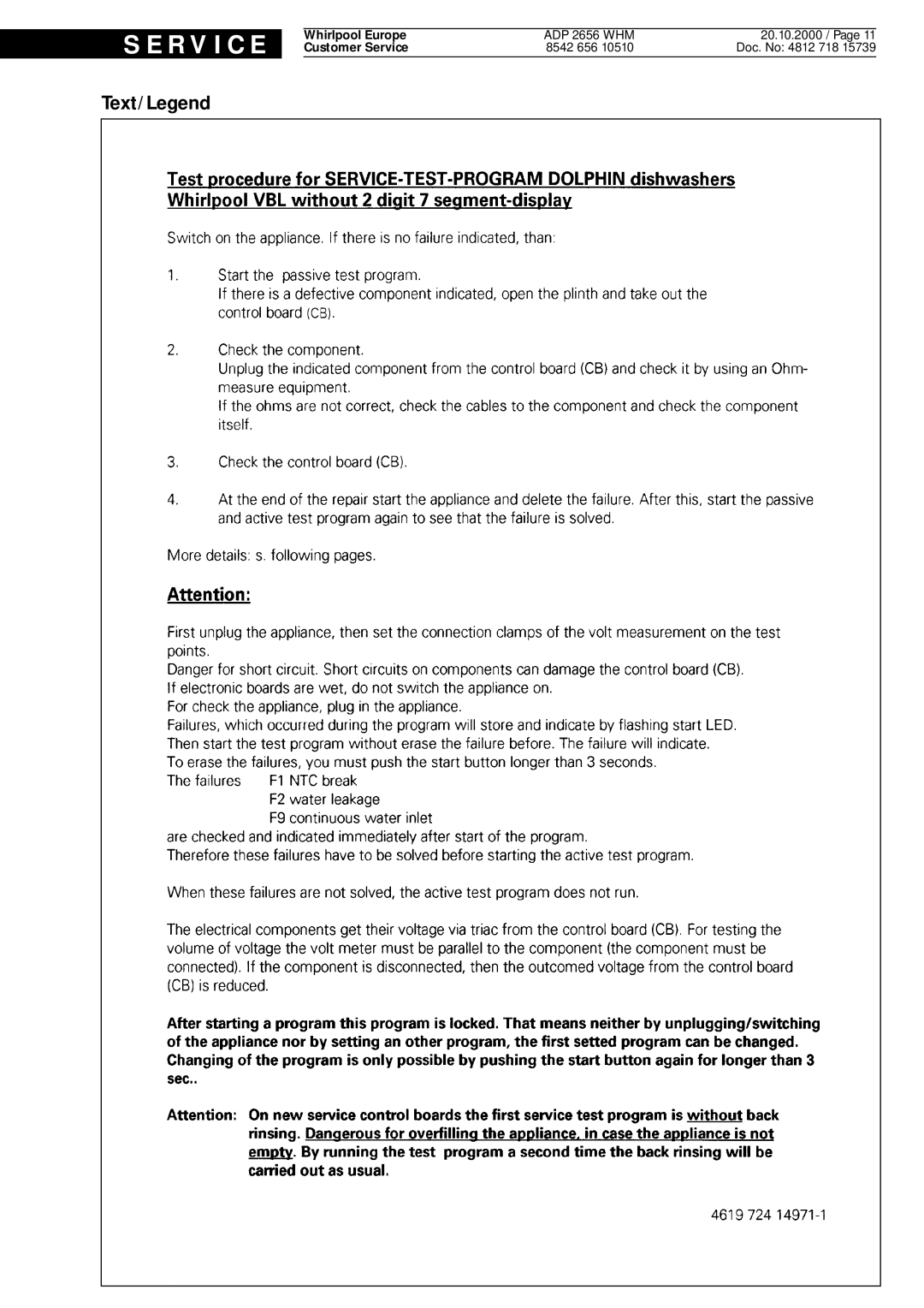 Whirlpool ADP 2656 WHM service manual Text/Legend 