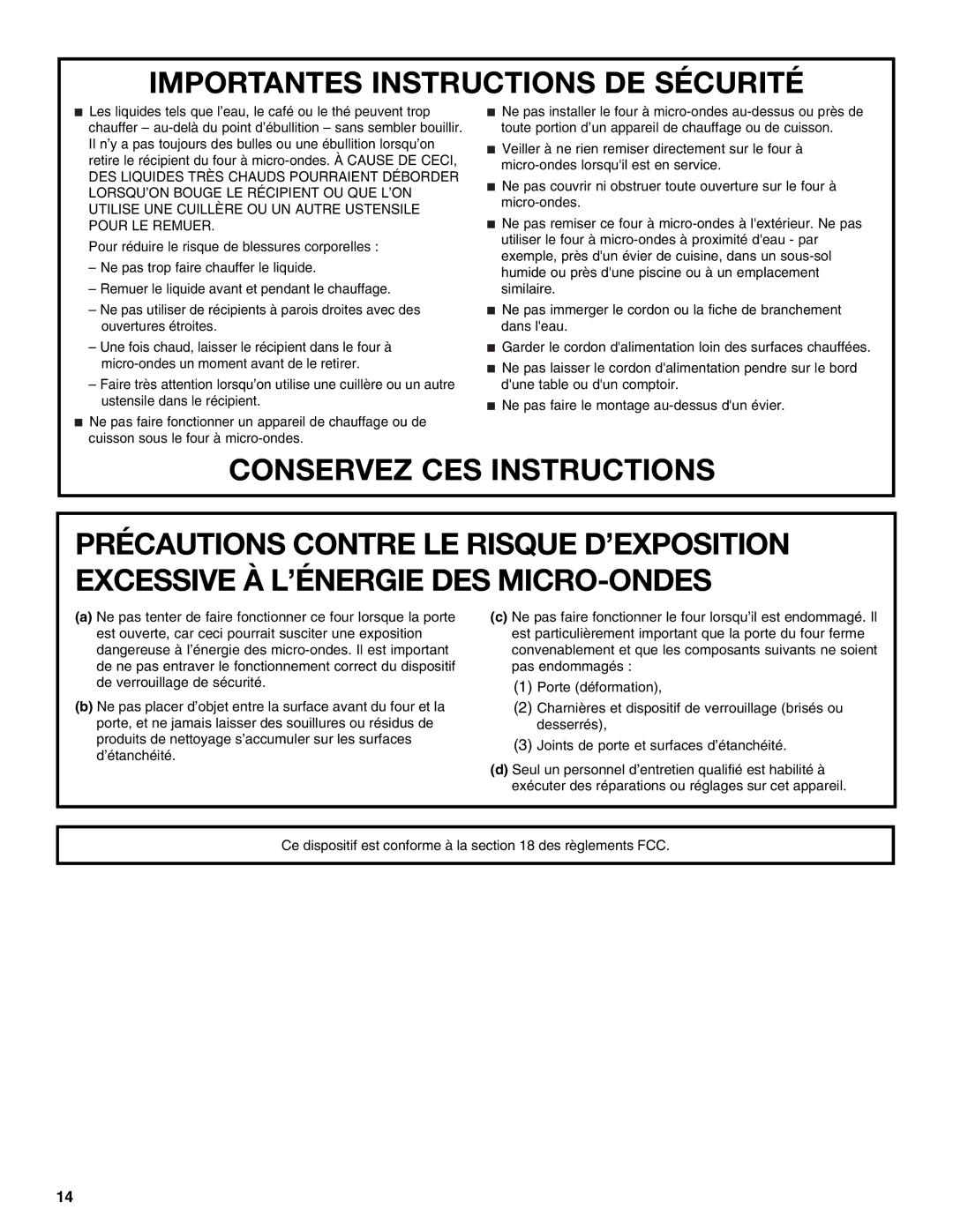 Whirlpool WMC10007 manual Importantes Instructions DE Sécurité 