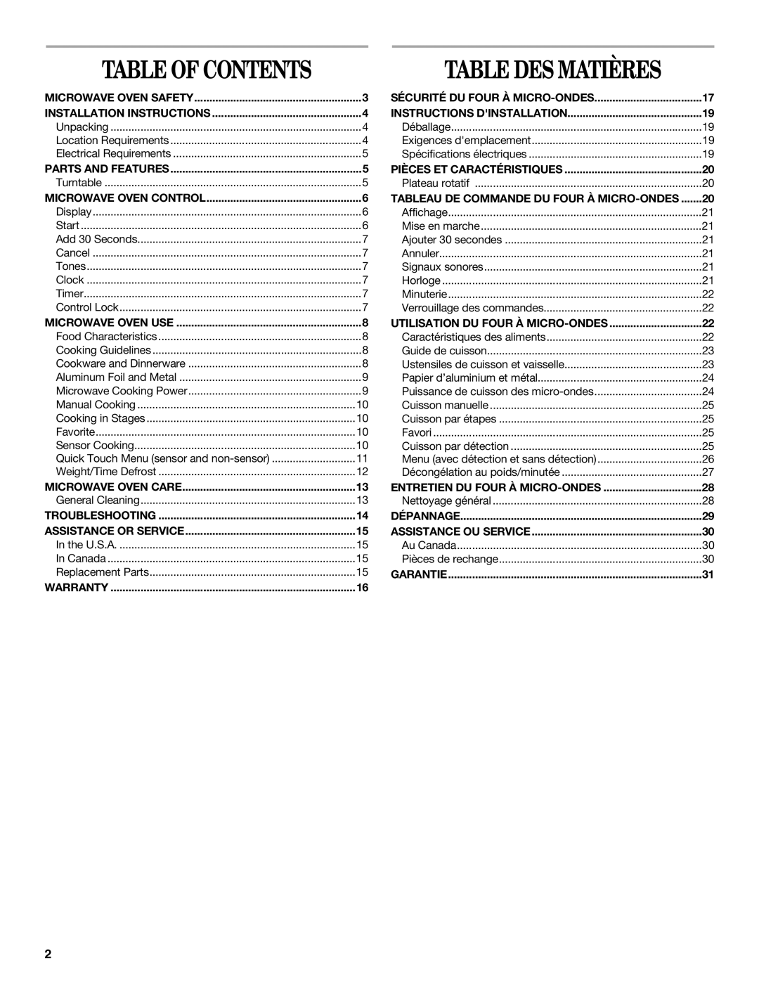 Whirlpool WMC10511AB manual Table DES Matières 