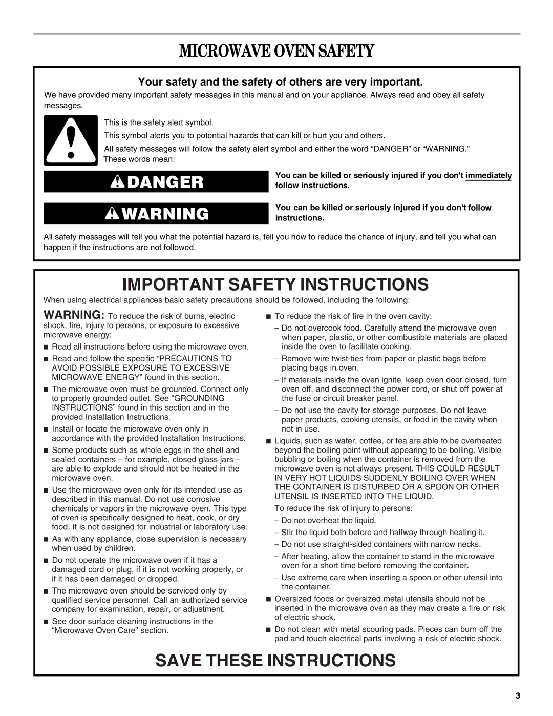 Whirlpool WMC20005YD manual Microwave Oven Safety, Your safety and the safety of others are very important 