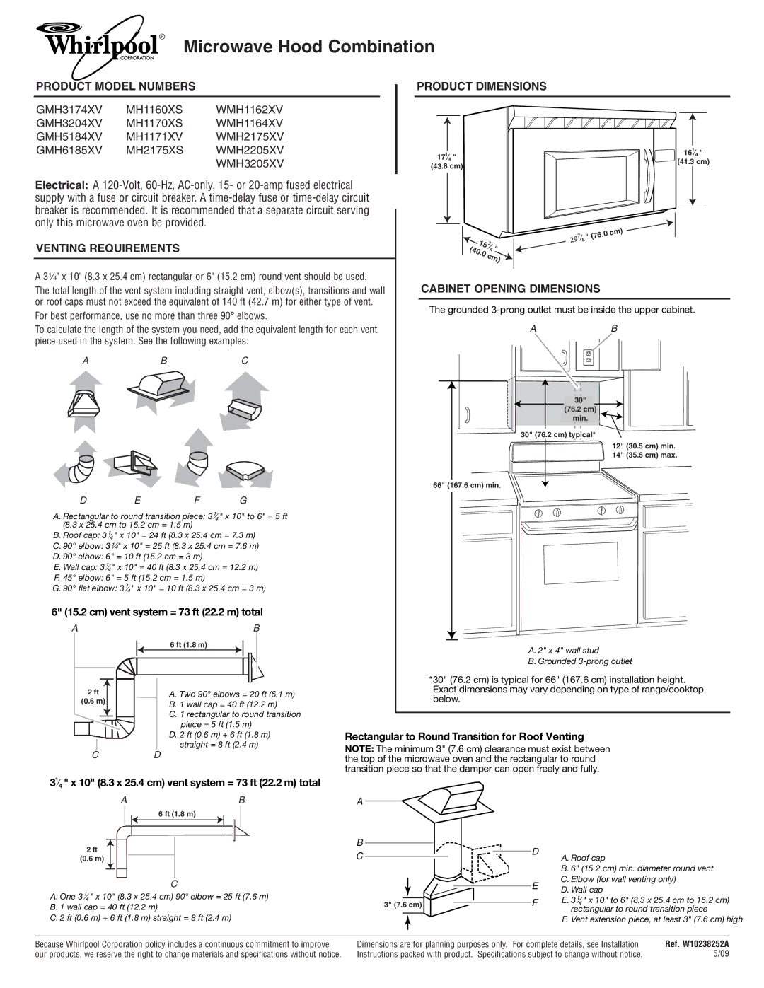 Whirlpool WMH3205XV dimensions Product Model Numbers, Product Dimensions, Venting Requirements, Cabinet Opening Dimensions 